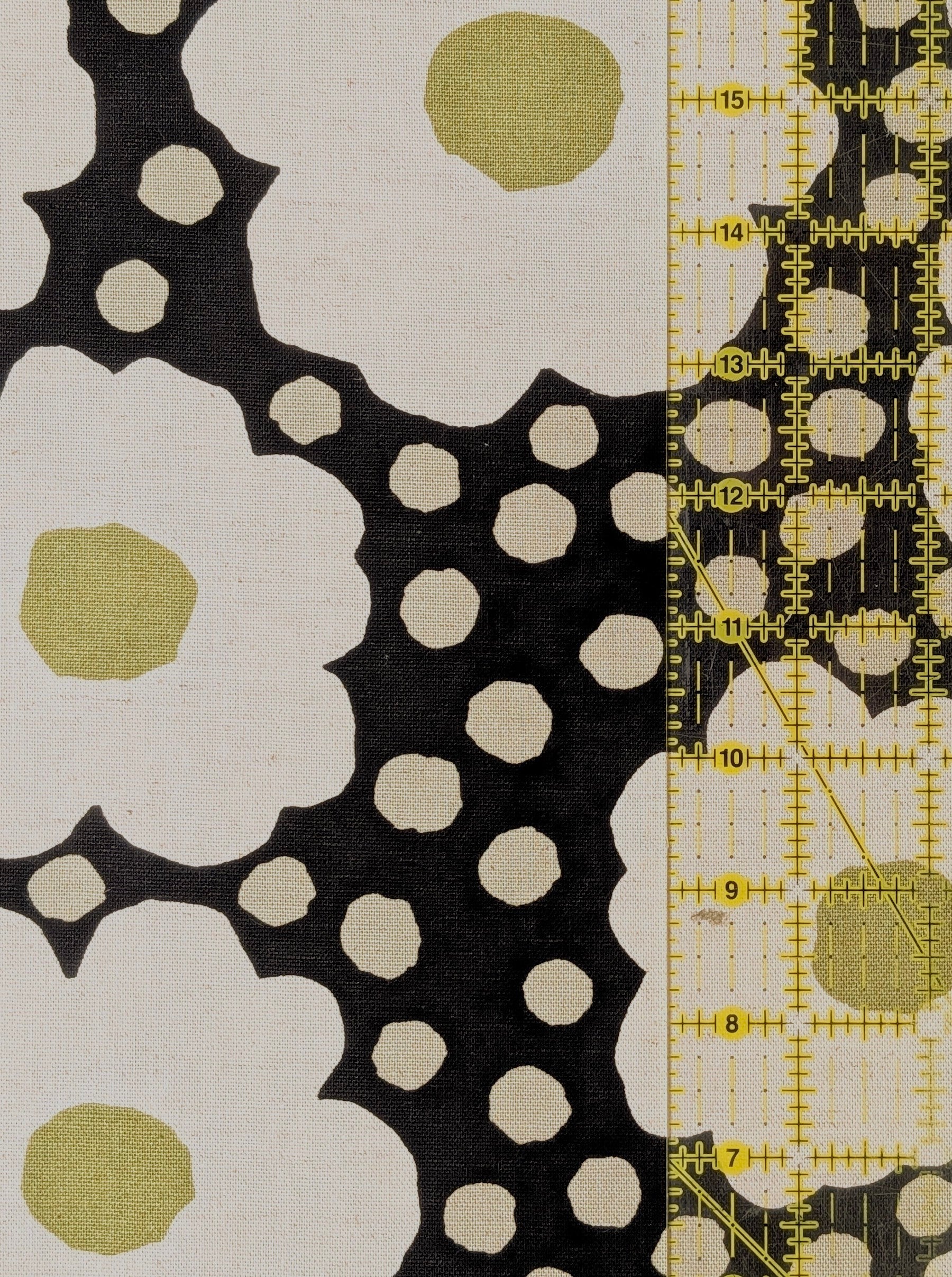 Kobayashi - Big Daisies & Polka Dots Cotton Linen Oxford Canvas Fabric - Black & White