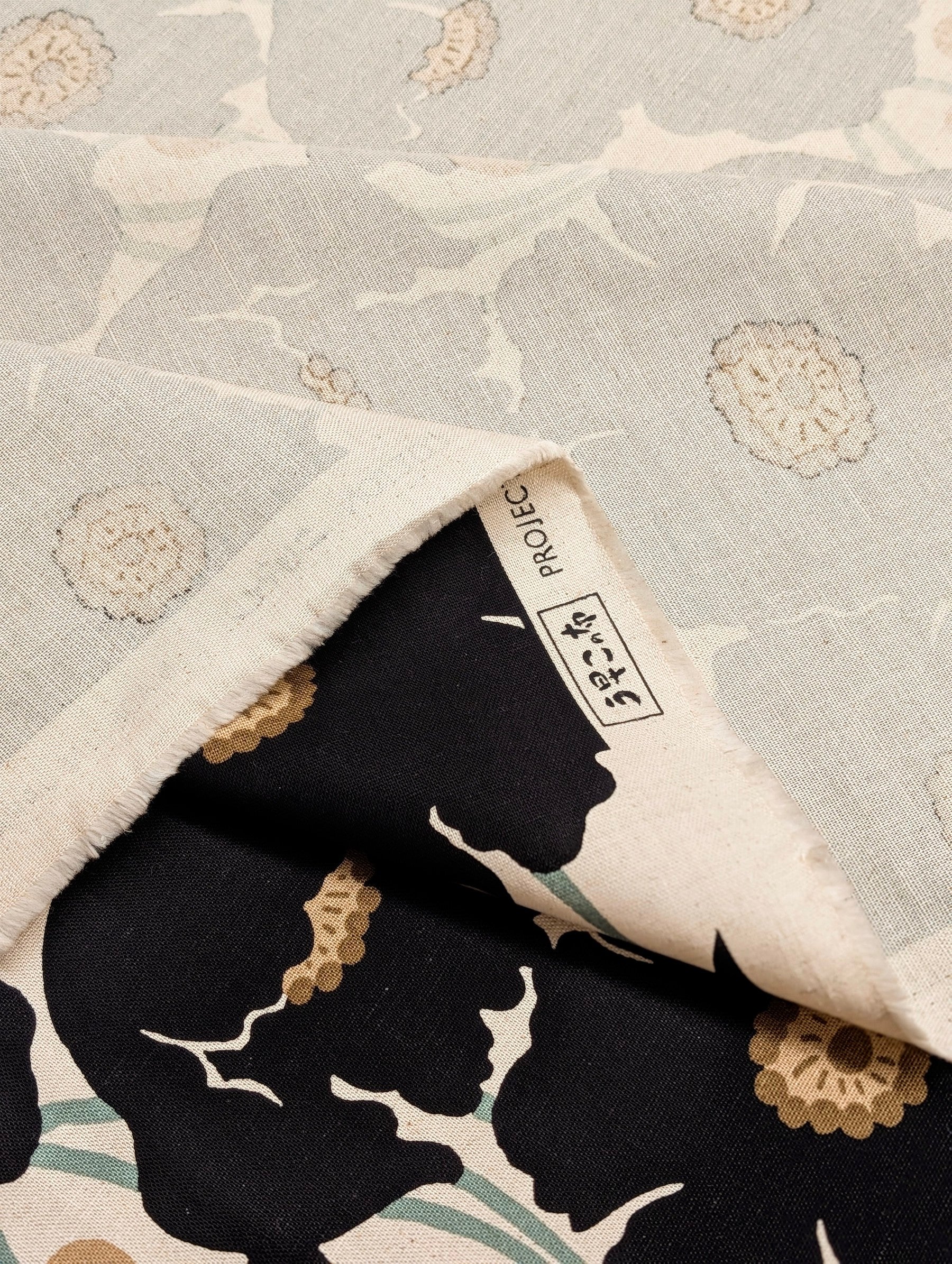 Kobayashi - Giant Scandinavian Poppies Cotton Linen Light Canvas Japanese Fabric - Black