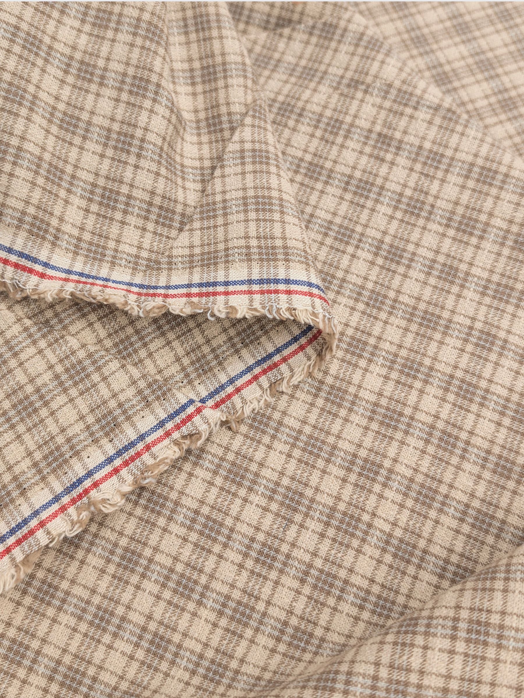 Textile Pantry - Check Plaid Yarn Dyed Cotton Fabric - Beige