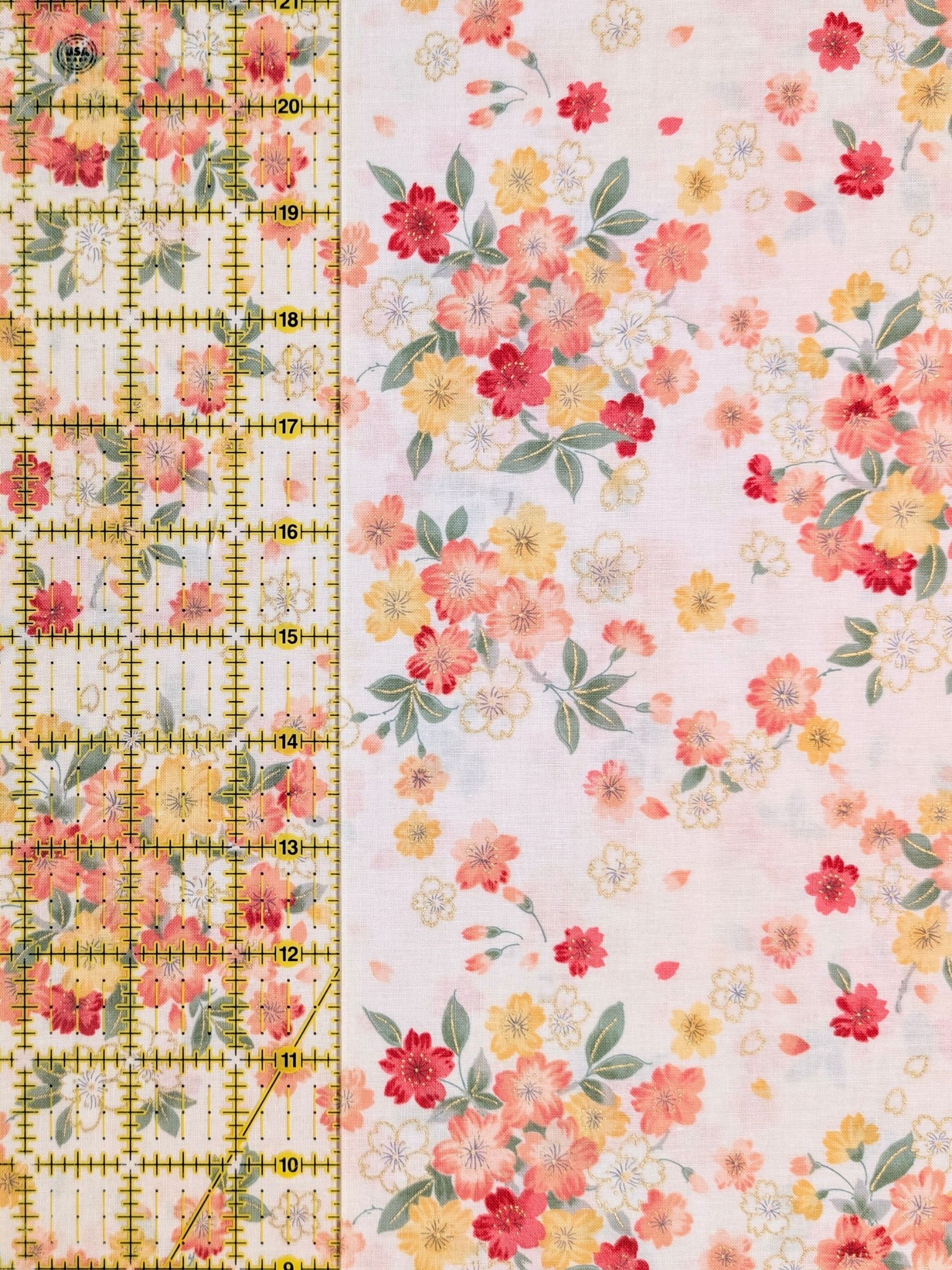 Kokka - Golden Cherry Blossoms Cotton Sheeting Fabric - White