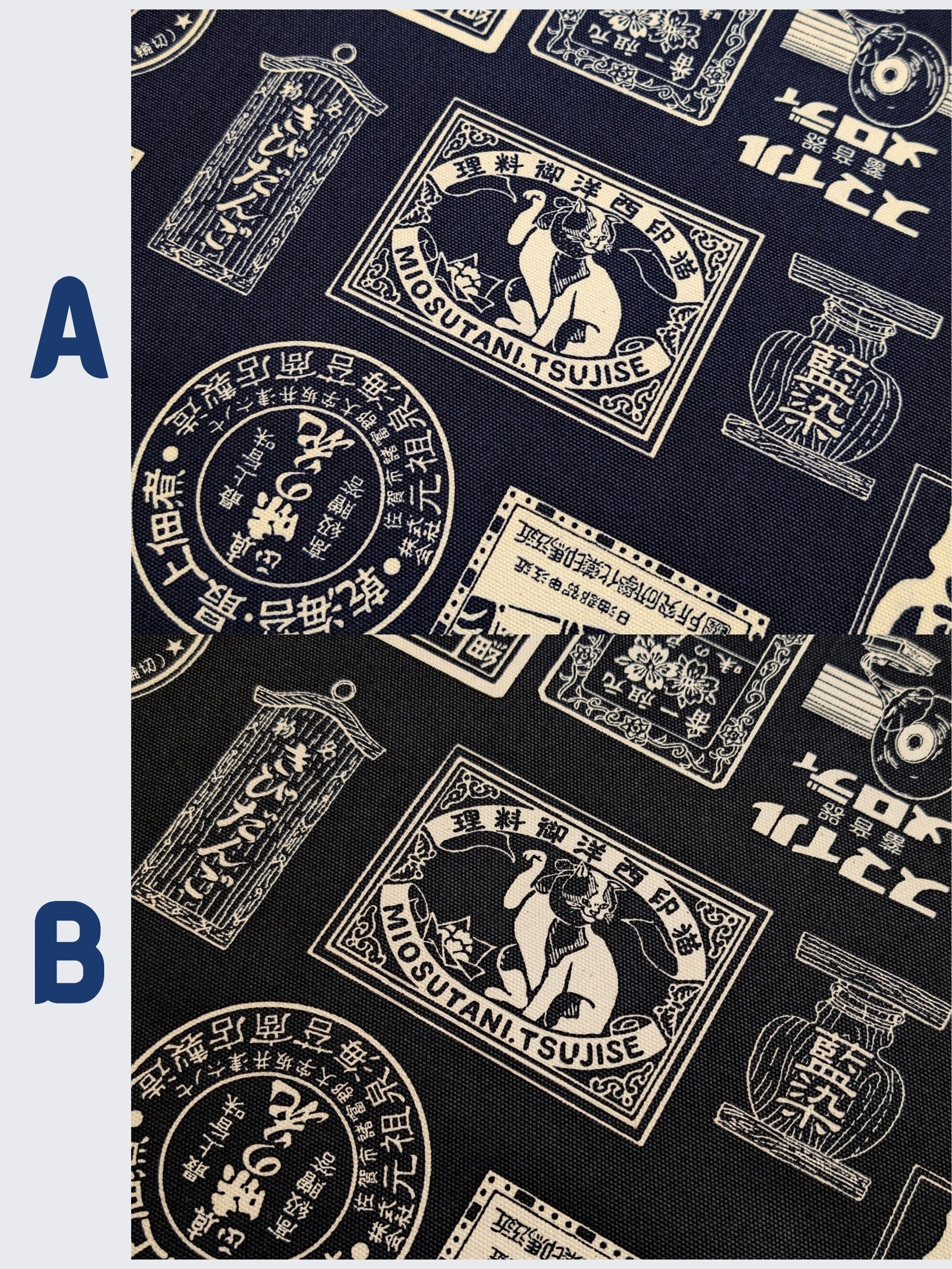 Kokka - Japanese Labels Cotton Duck Canvas Fabric - Navy & White