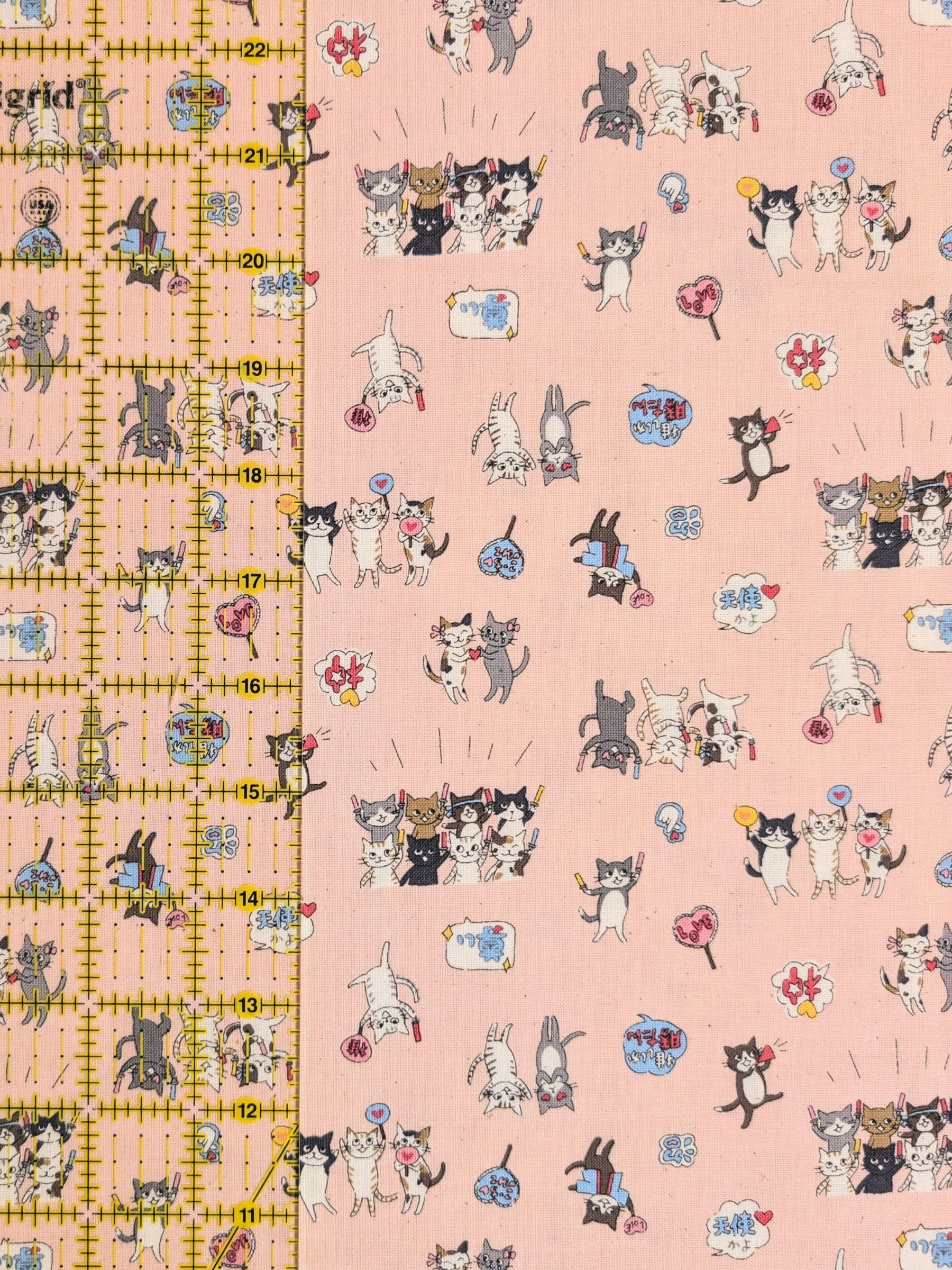 Kokka - Kitties In Love Cotton Sheeting Fabric - Pink
