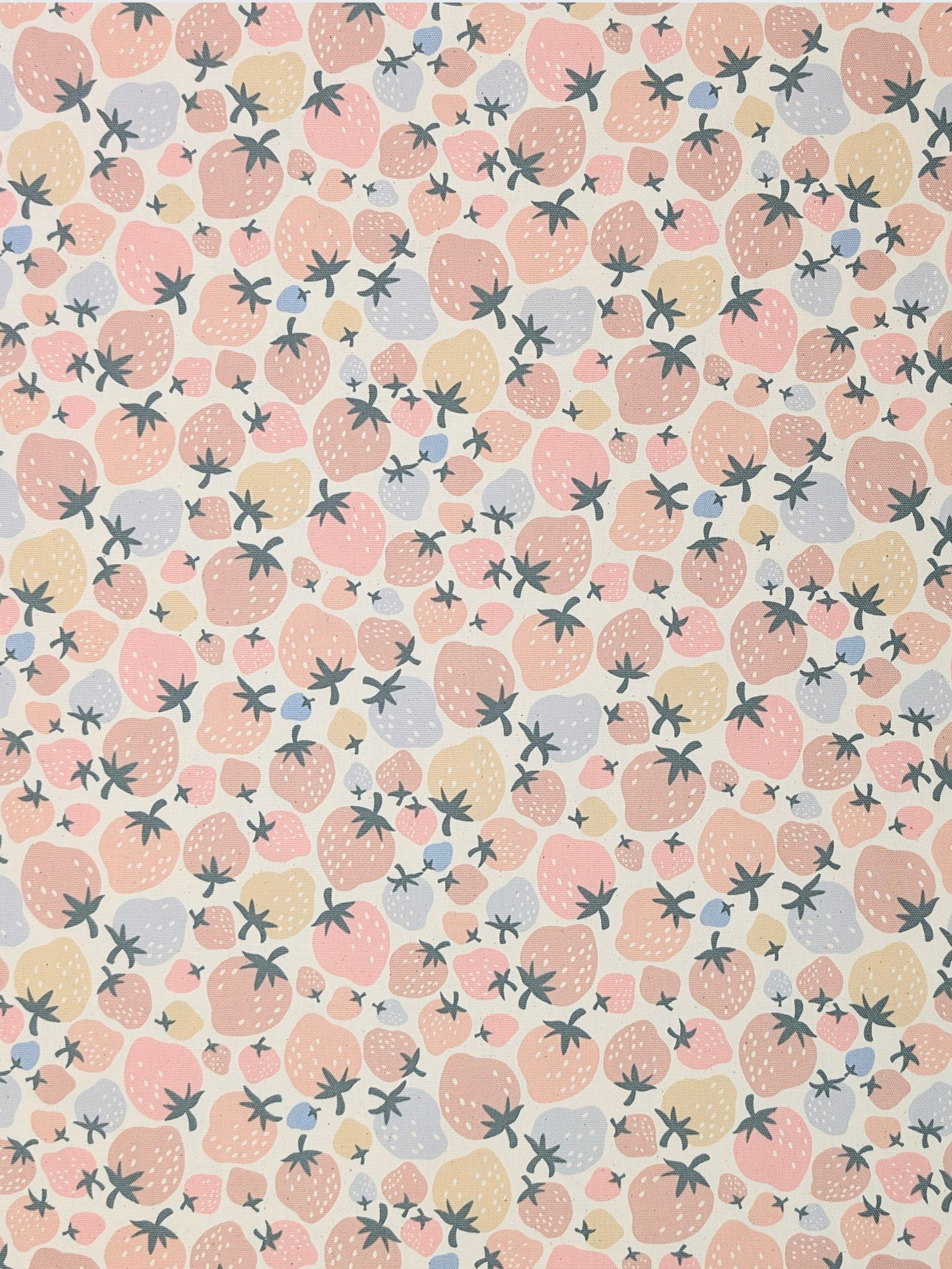 Kokka - Pastel Strawberries Cotton Oxford Fabric - Pink