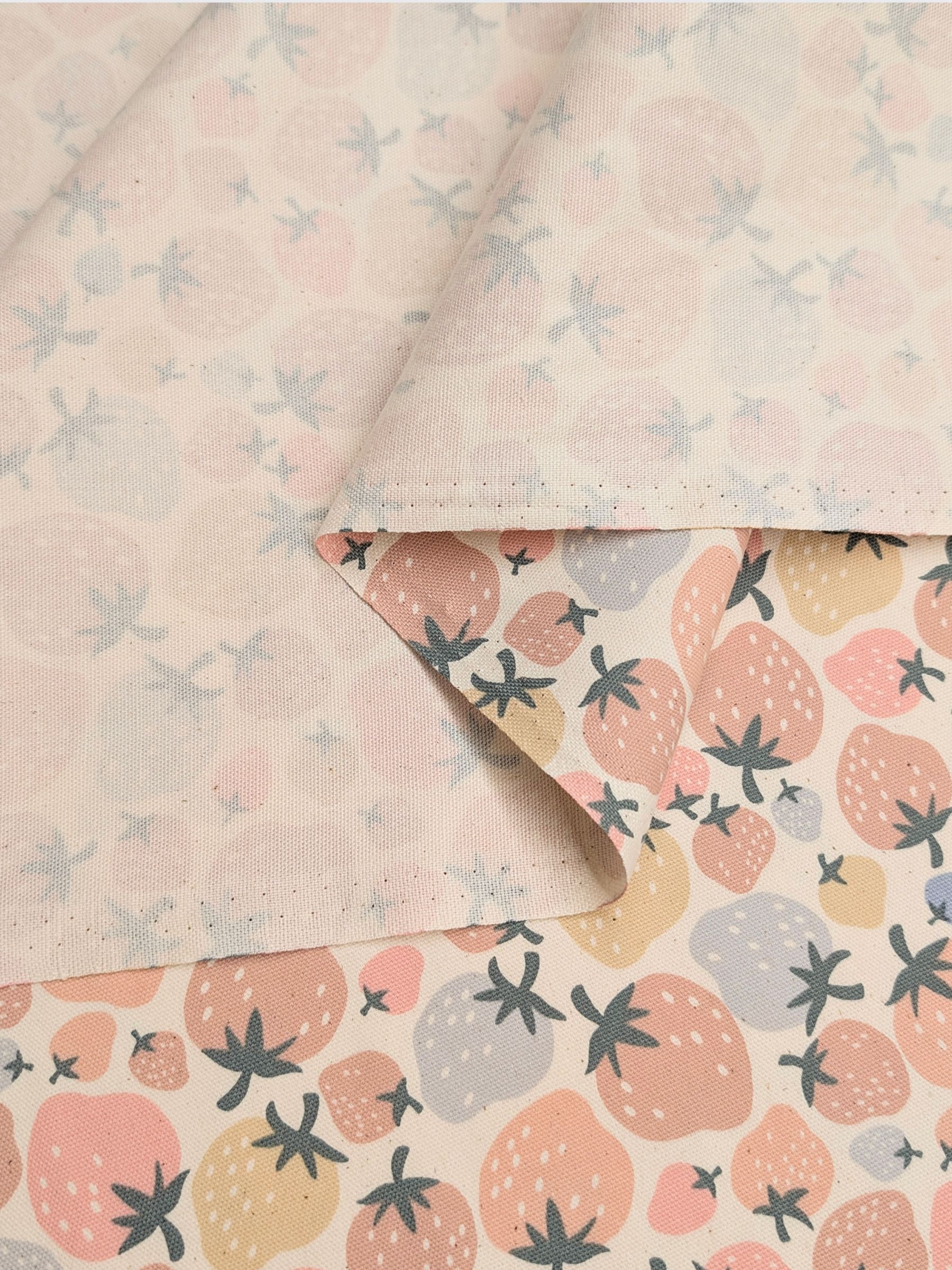 Kokka - Pastel Strawberries Cotton Oxford Fabric - Pink