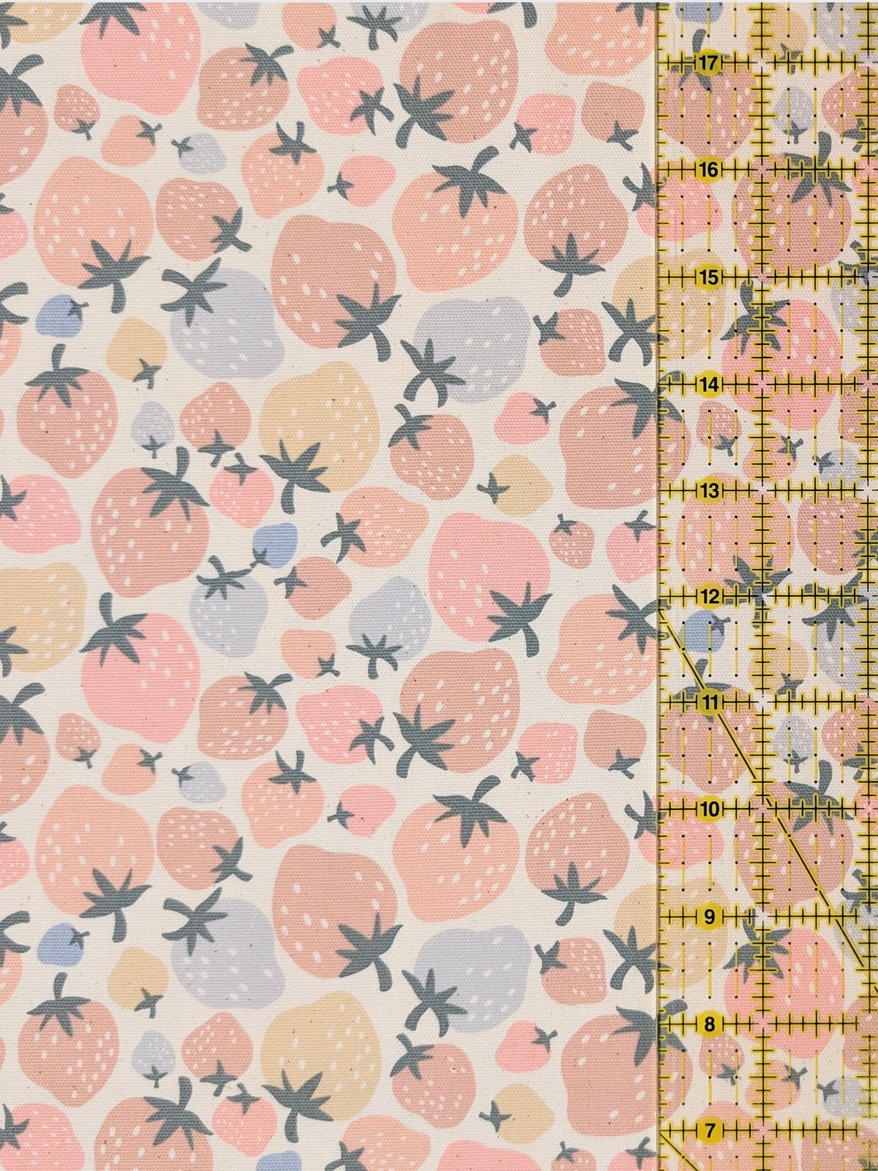 Kokka - Pastel Strawberries Cotton Oxford Fabric - Pink