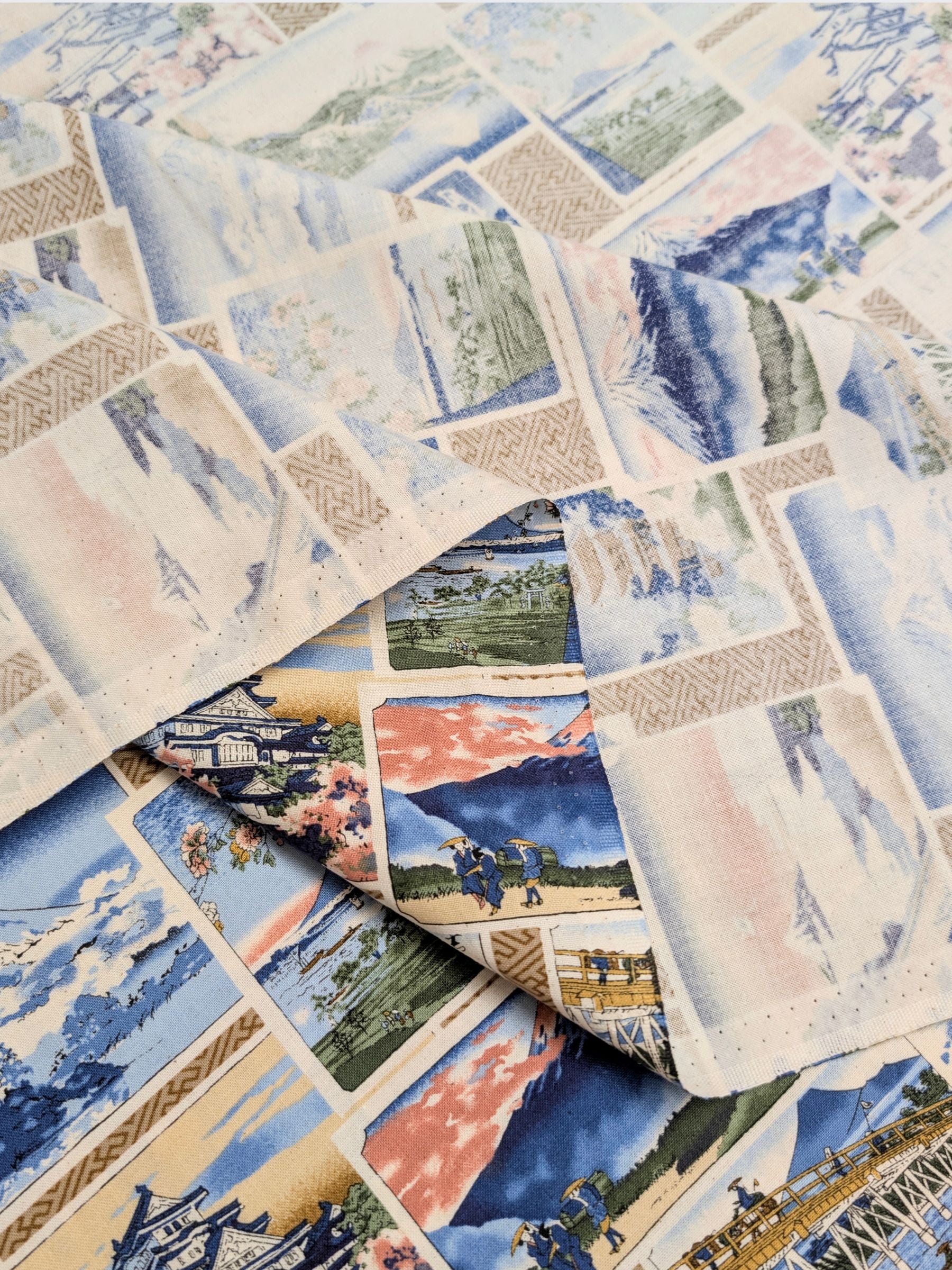 Kokka - Japanese Country Scenes Cotton Sheeting Fabric - Tan