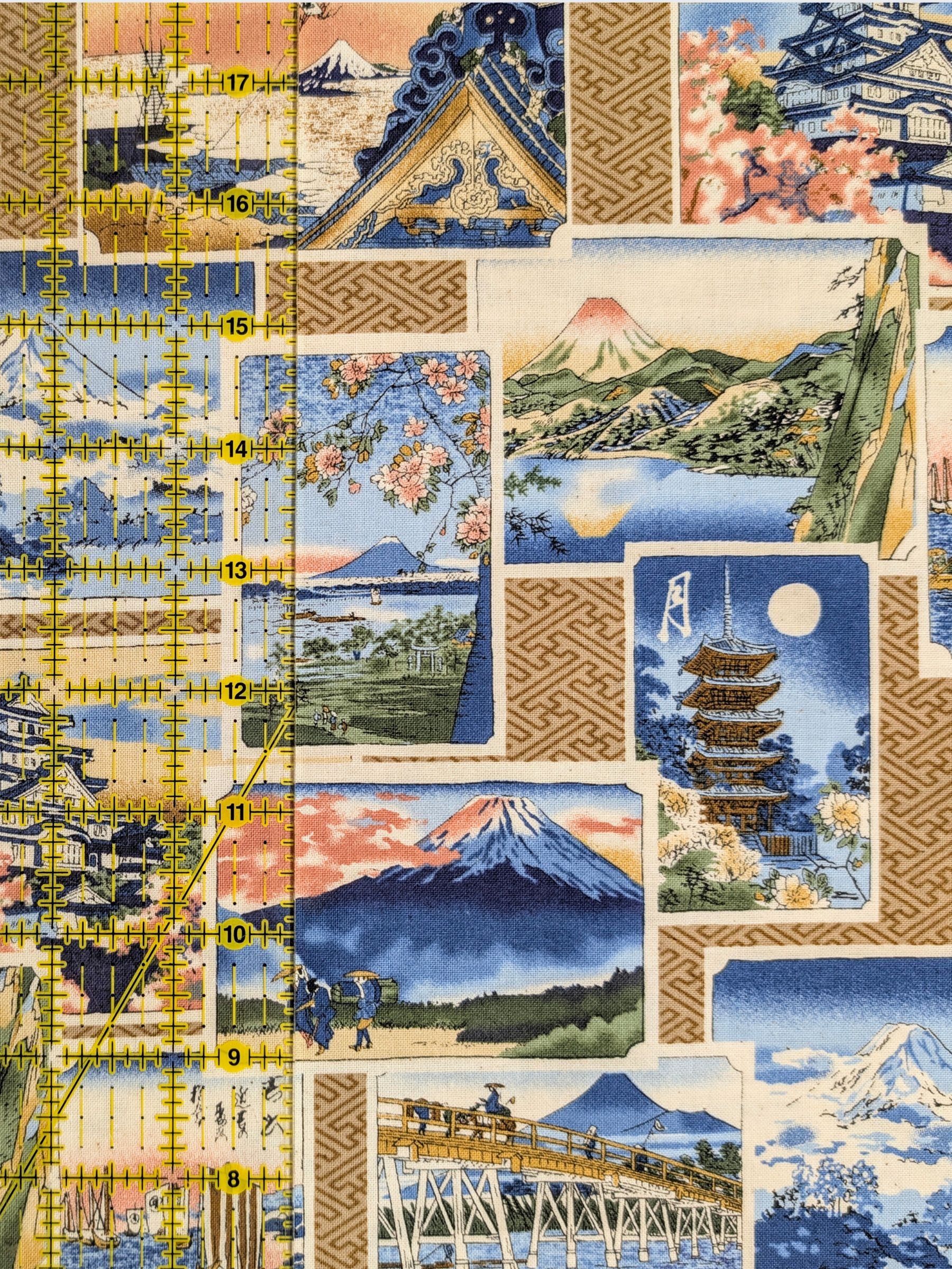 Kokka - Japanese Country Scenes Cotton Sheeting Fabric - Tan