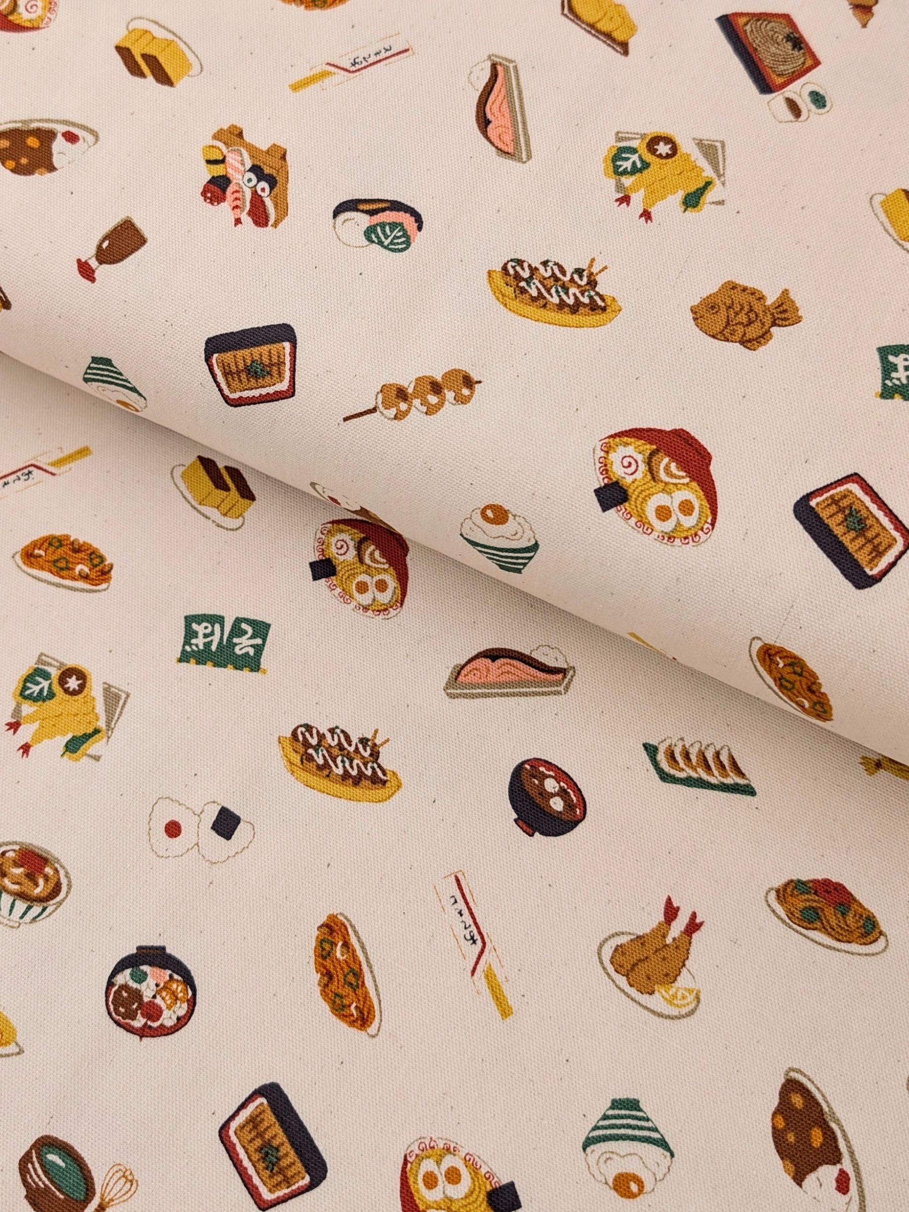 Kokka - Cute Japanese Meal Cotton Oxford Fabric - Beige