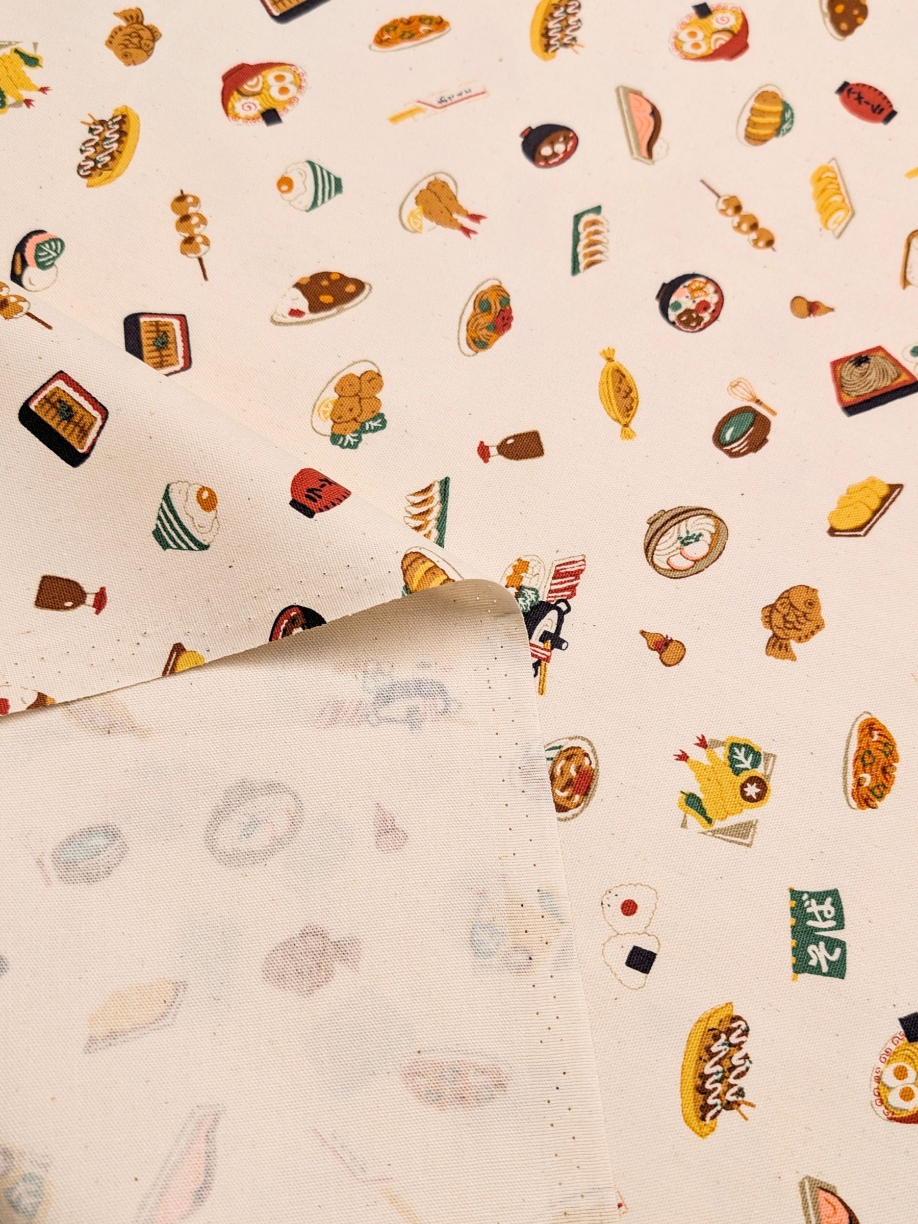 Kokka - Cute Japanese Meal Cotton Oxford Fabric - Beige