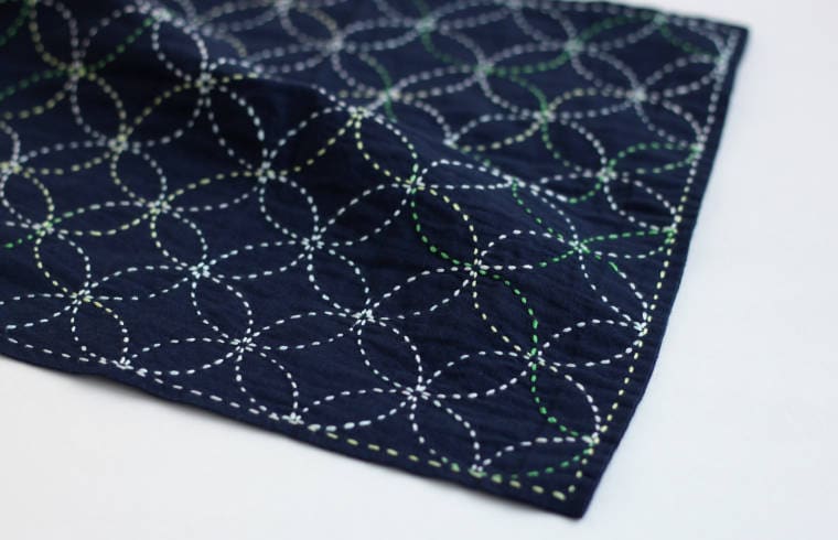 Yokota - Ume Plum Blossom Cotton Sashiko Fukin Sampler Cloth - Navy