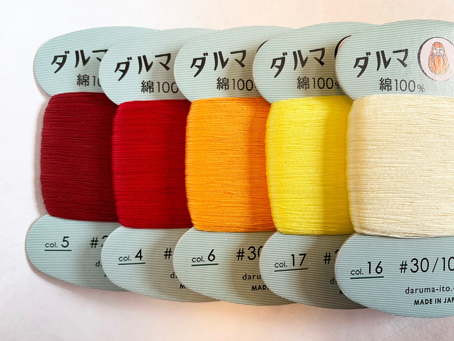 Daruma - Cotton Hand Sewing Thread Size #30 100m Card - Color #17 Lemon Yellow