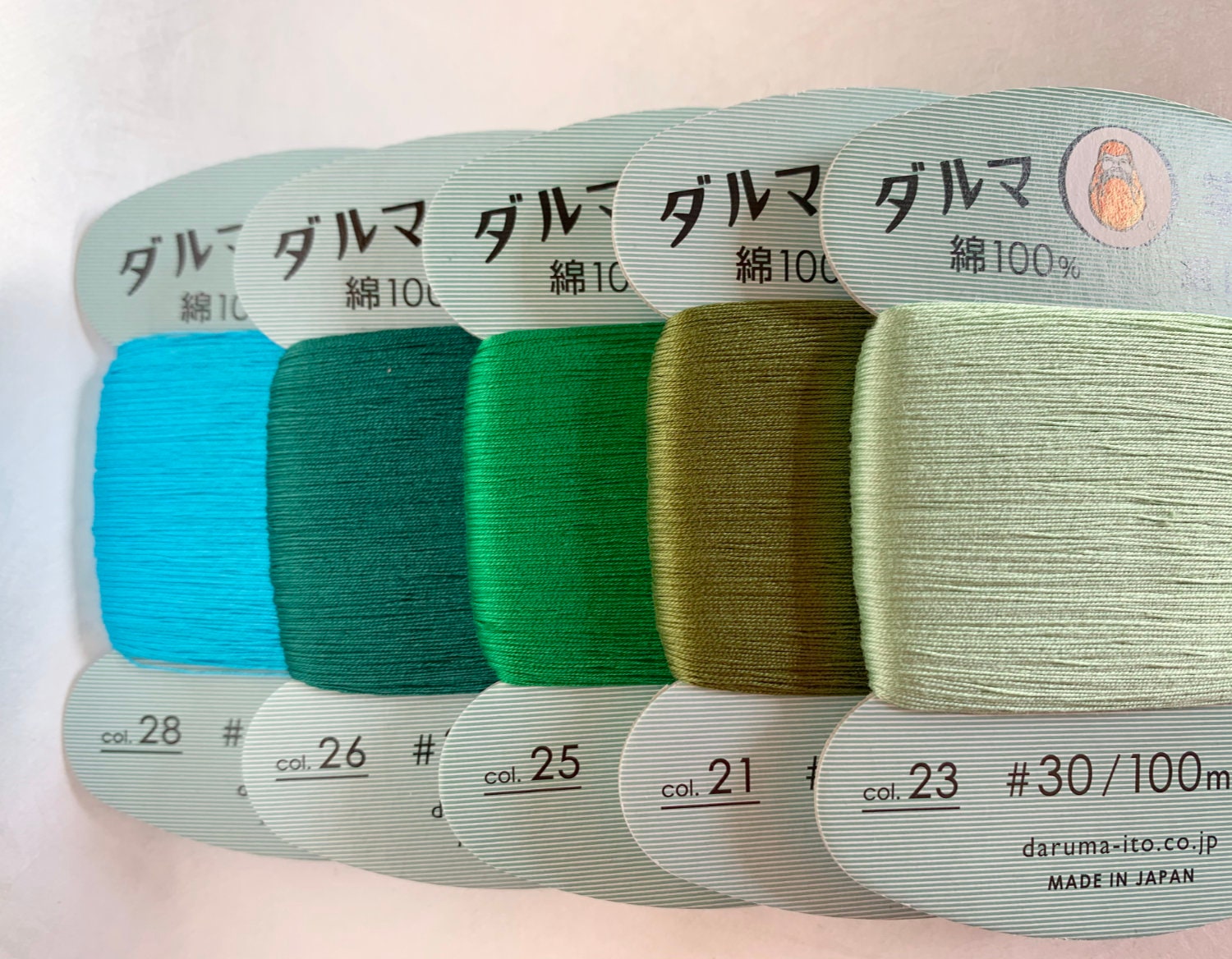 Daruma - Cotton Hand Sewing Thread Size #30 100m Card - Color #26 Pine Green