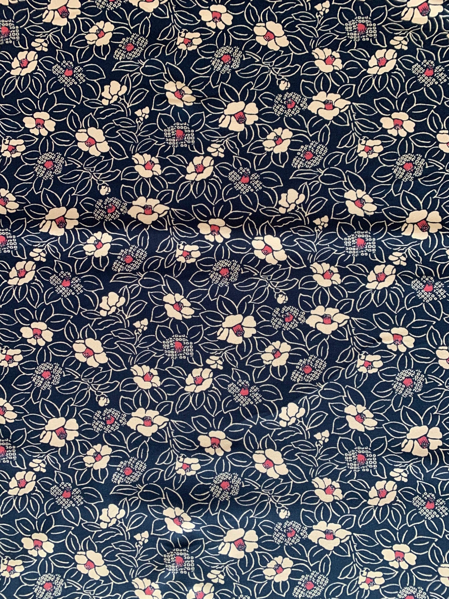 Blooming Camellias Japanese Cotton Fabric KW-3510 36A blue beige red