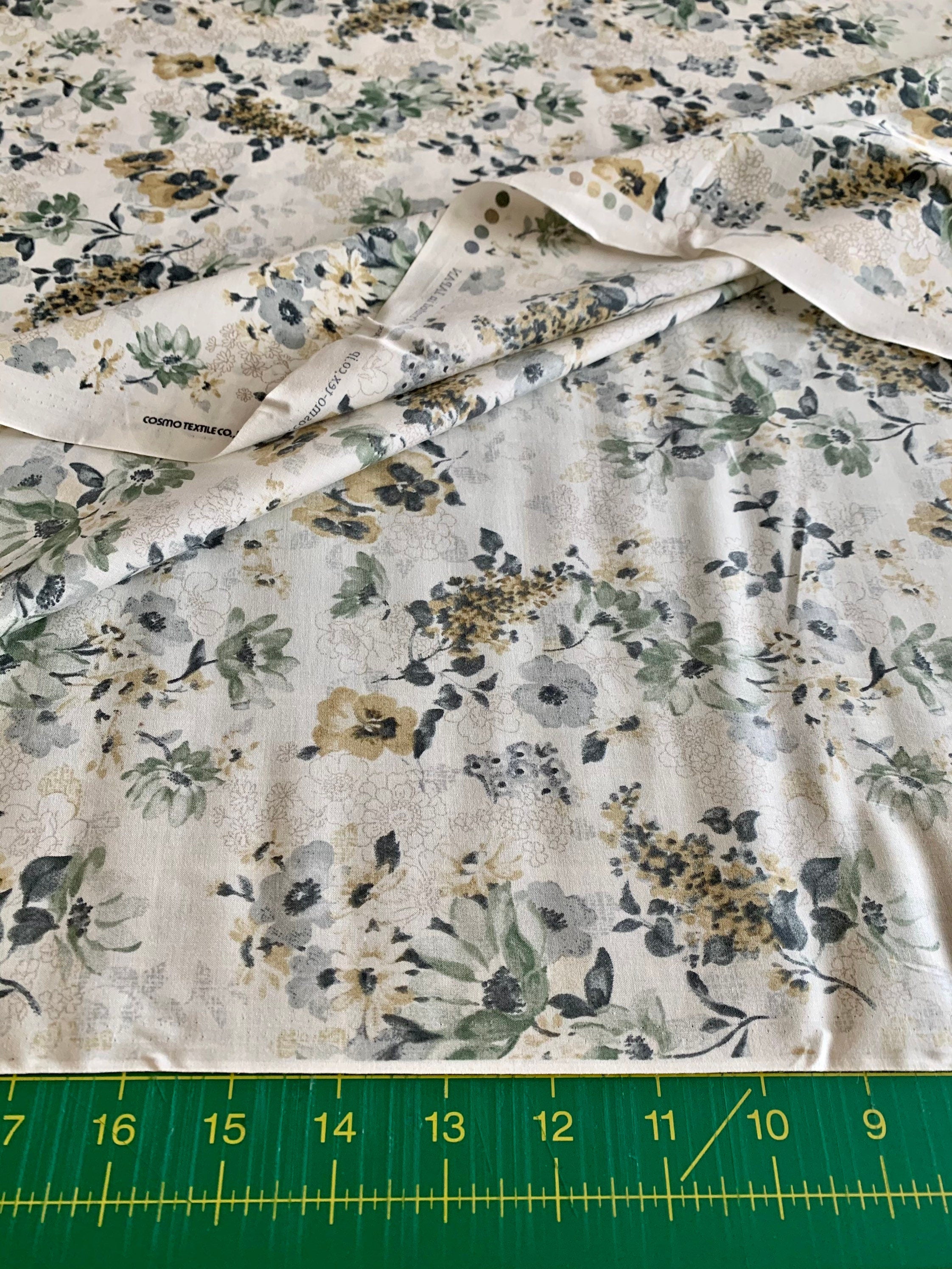 Vintage Florals Cosmo cotton lawn fabric AP05703-2D green