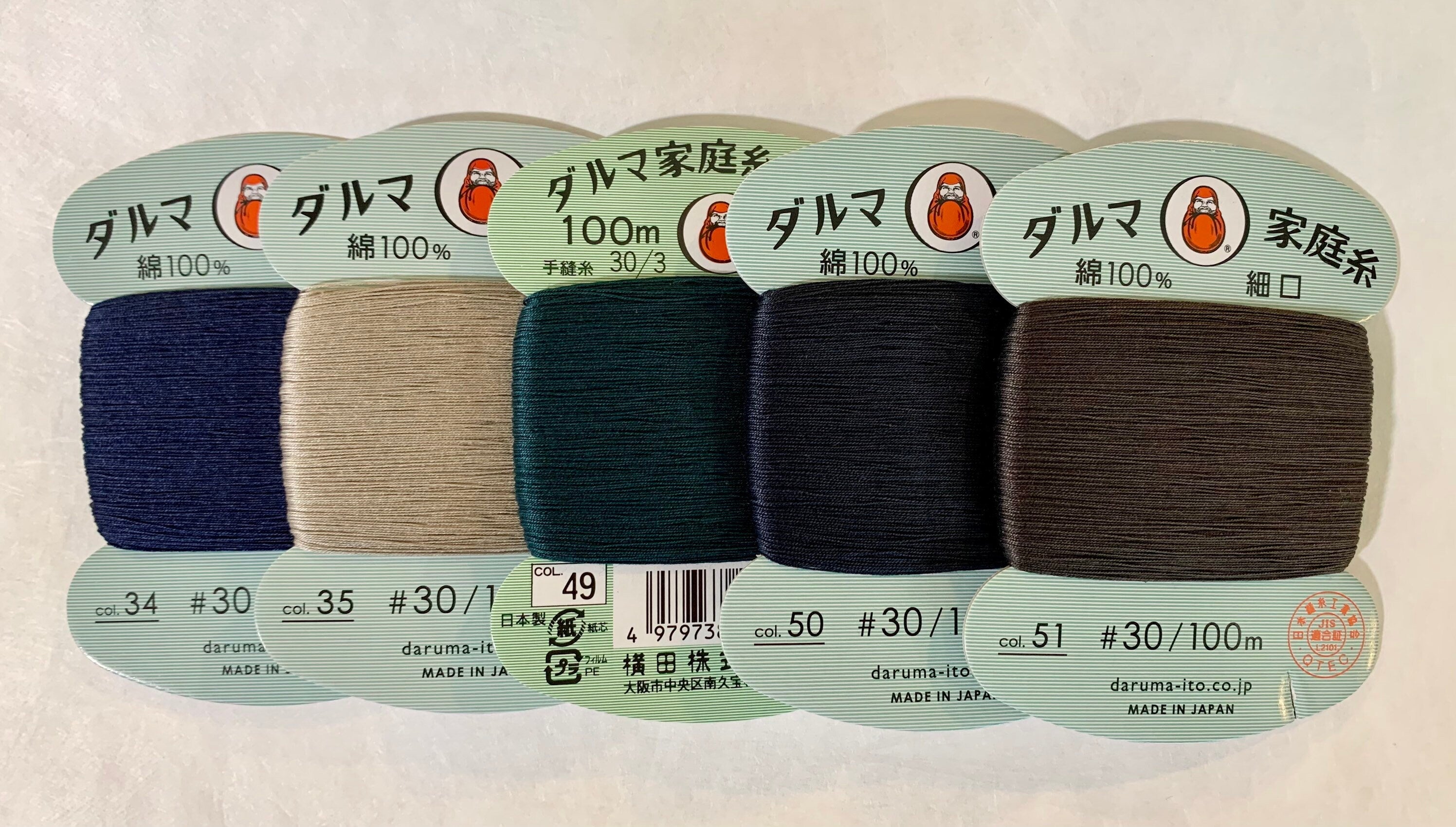 Daruma - Cotton Hand Sewing Thread Size #30 100m Card - Color #35 Ash Gray