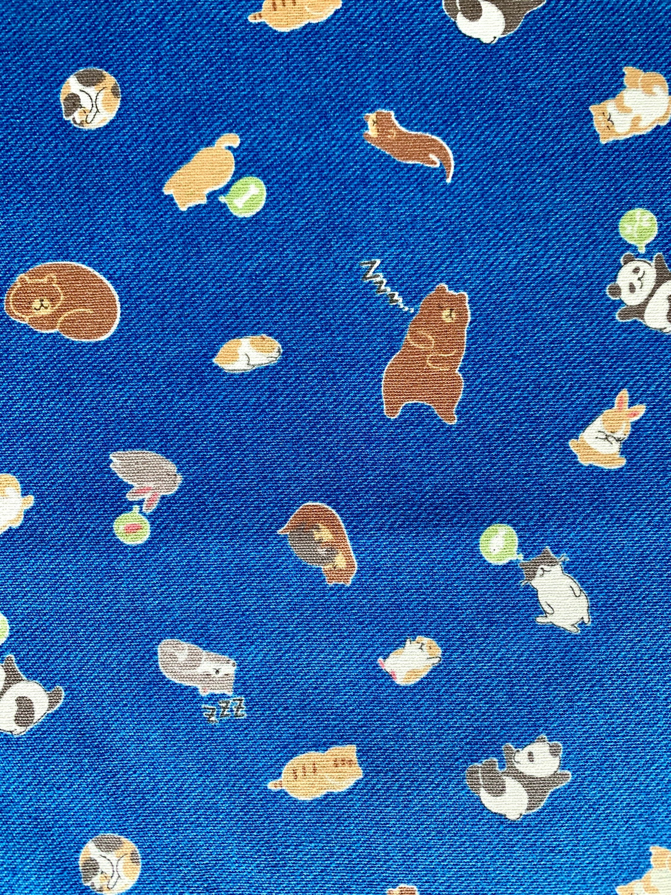 Cosmo - SALE Napping Animals Cotton Fabric - Denim Blue