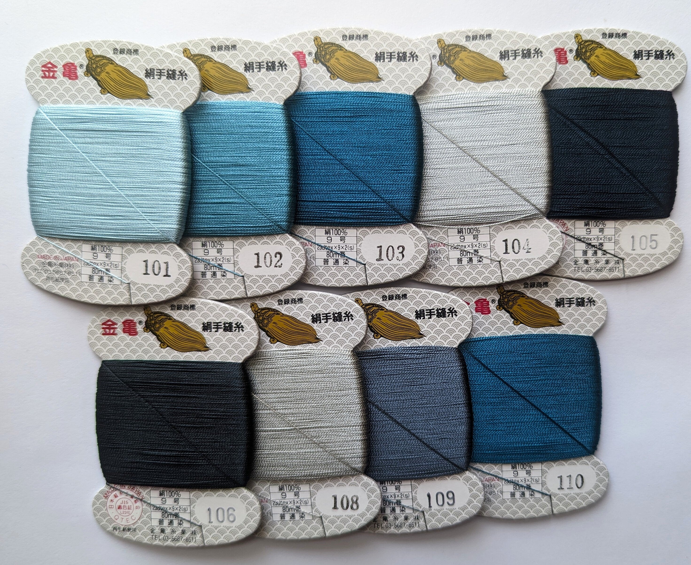 Kinkame - Silk Hand Sewing Thread 80m Card - Color #105 Abyssal Blue