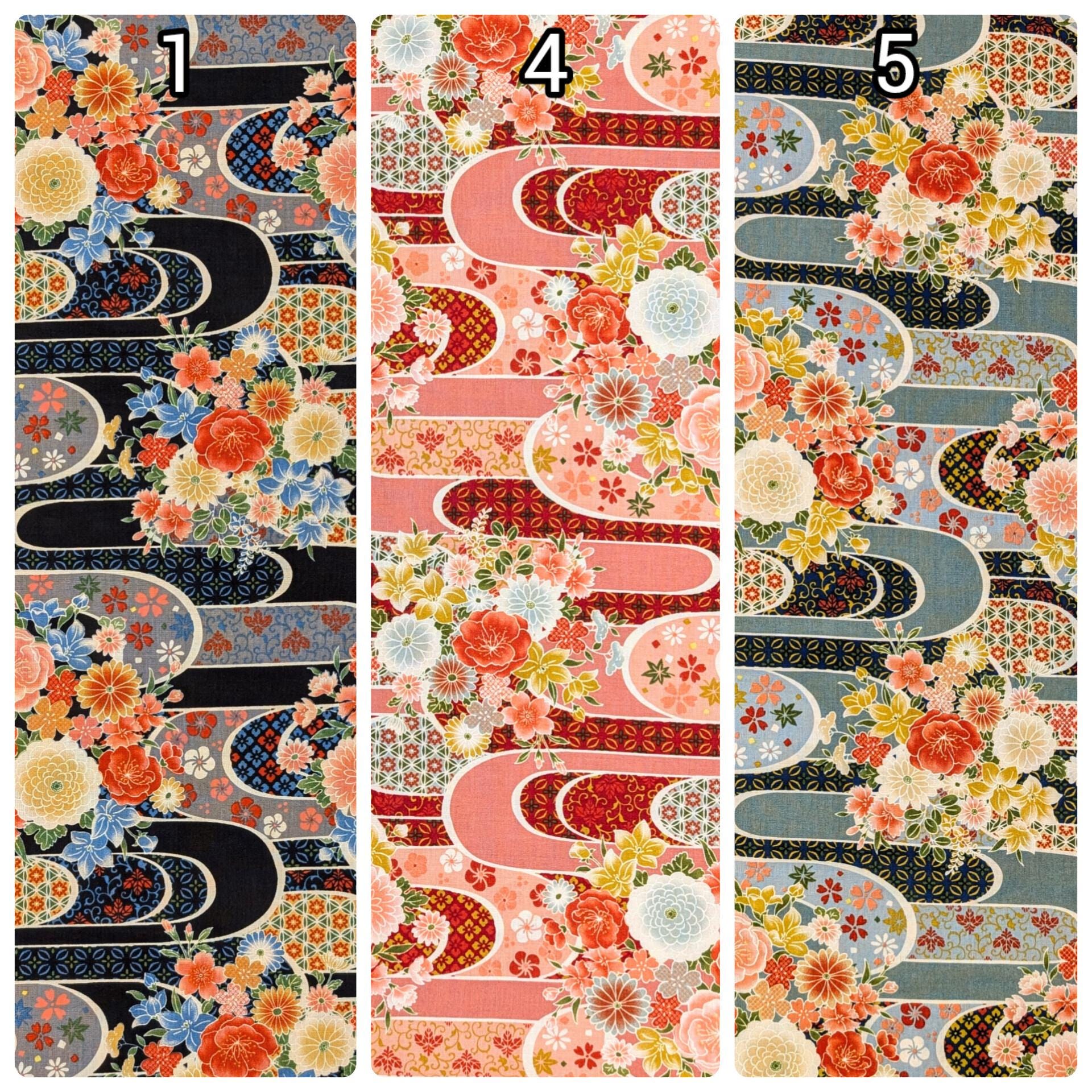 Floral Waves Sevenberry Japanese cotton fabric 850427-1-4 pink and red