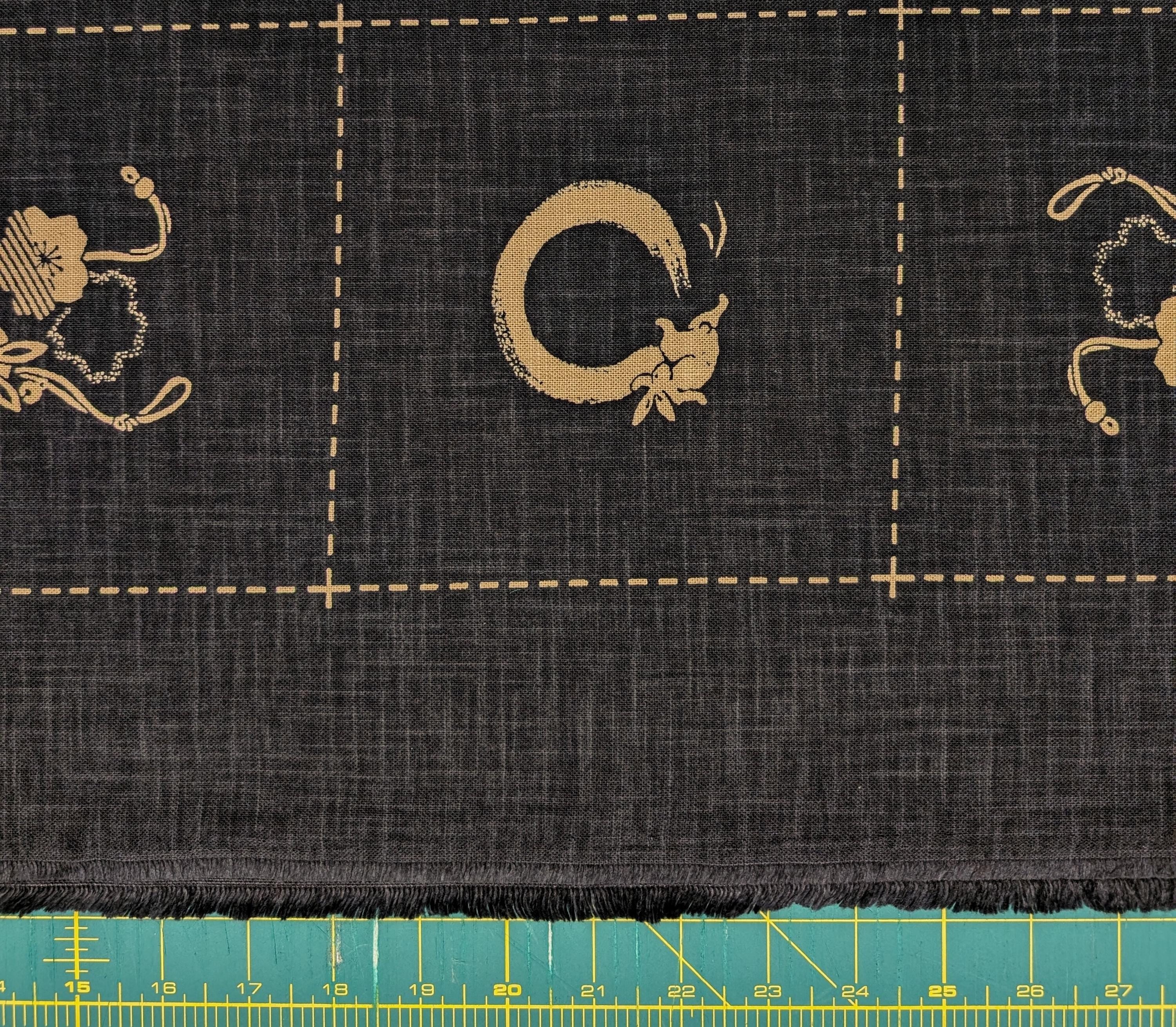 NEW Enso Rabbit hand stenciled Japanese cotton fabric KP7090-140 B black - half yard