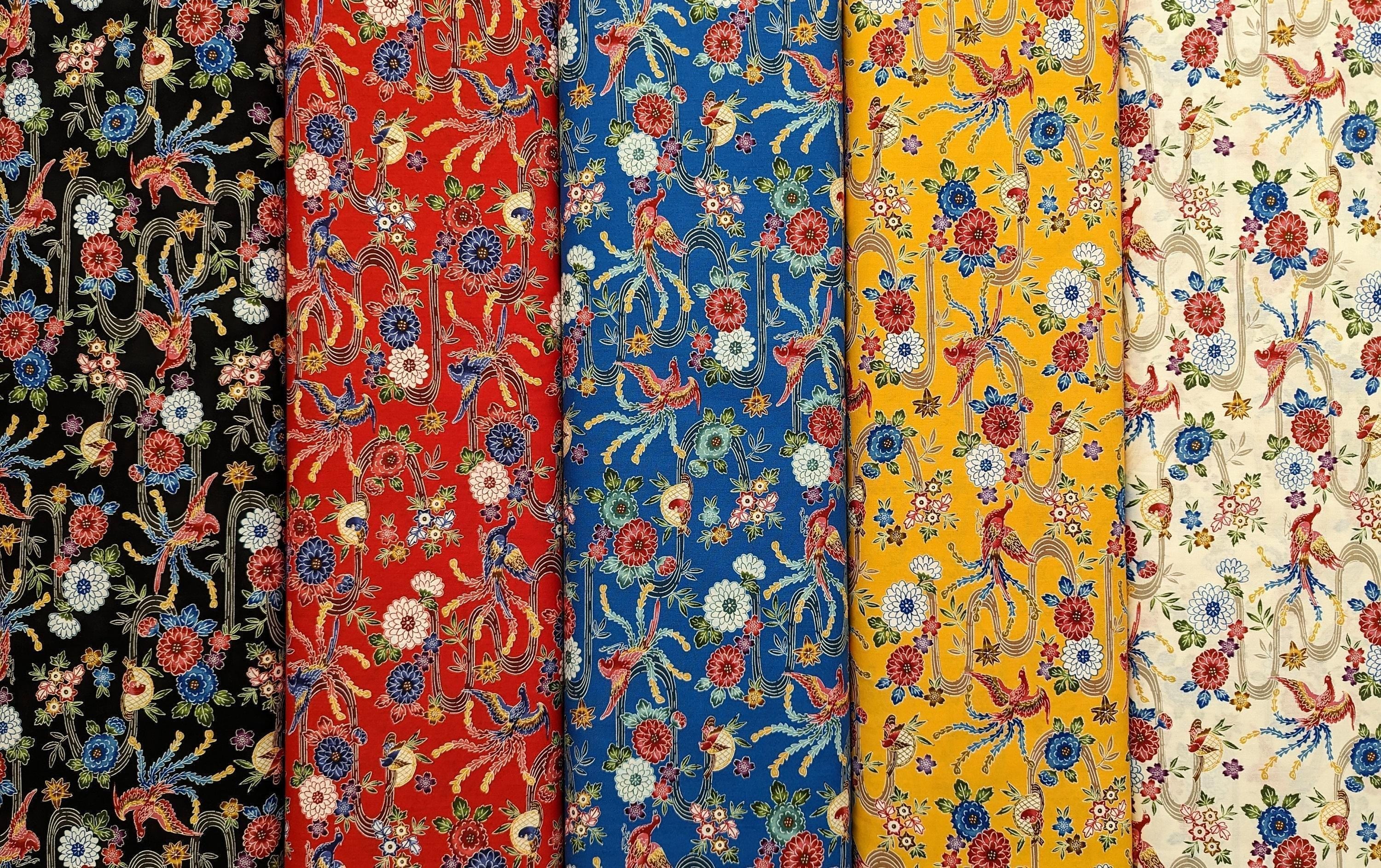 Cosmo - Bingata Phoenix and Flowers Cotton - Red