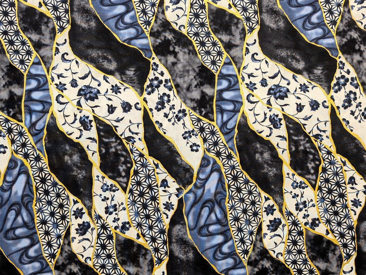 Senyo - Patterned Golden Kintsugi Cotton Fabric - Black