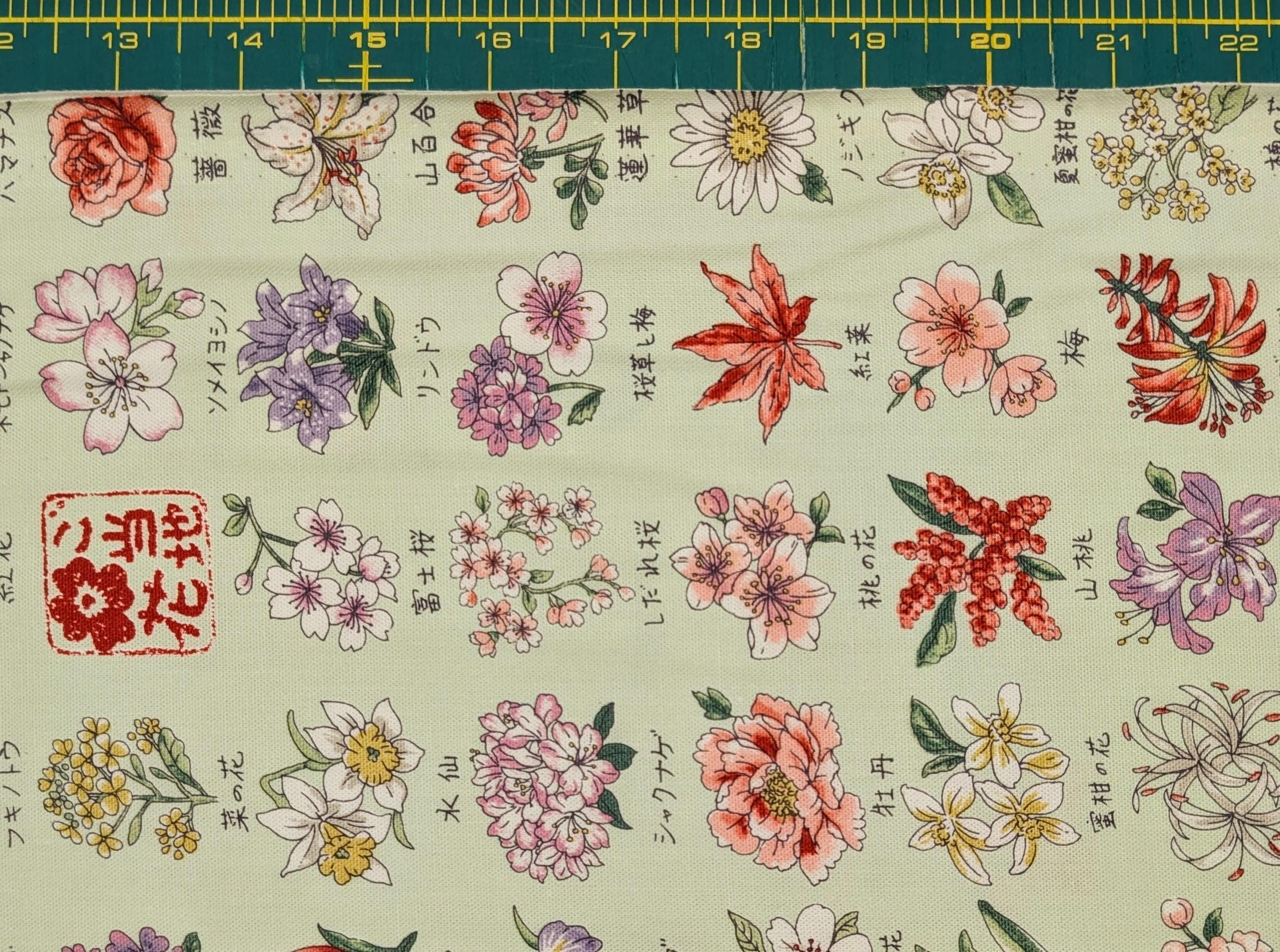 Kokka - National Flowers Cotton Oxford - Green