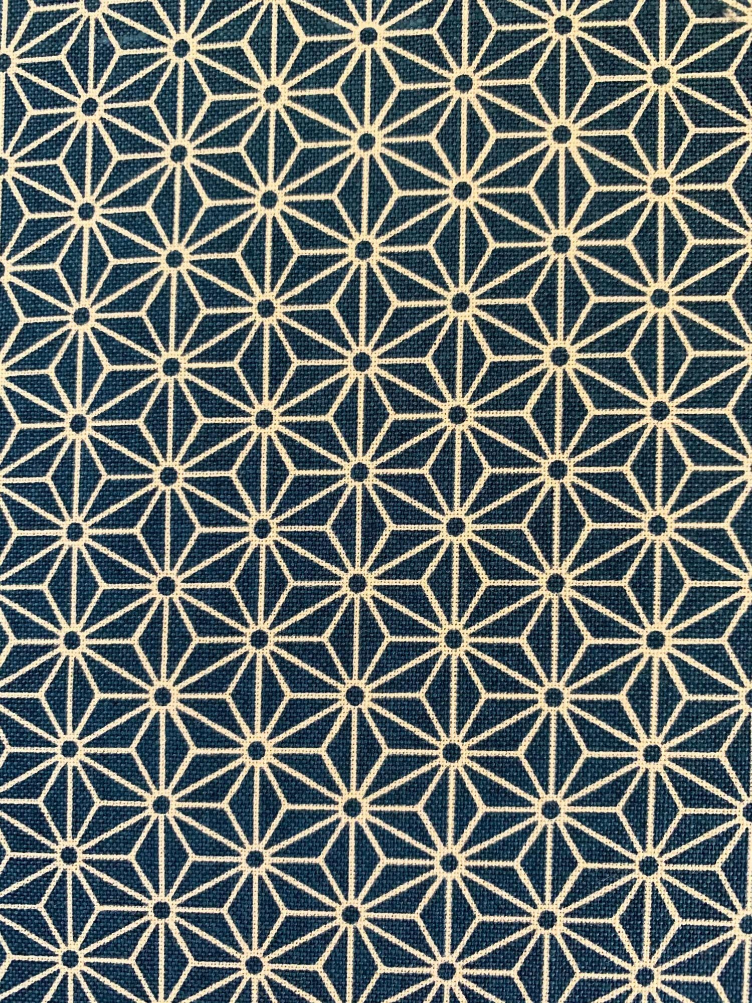 Sevenberry - Small Asanoha Stars in Beige on Twilight Blue Cotton Fabric - Beige Twilight Blue