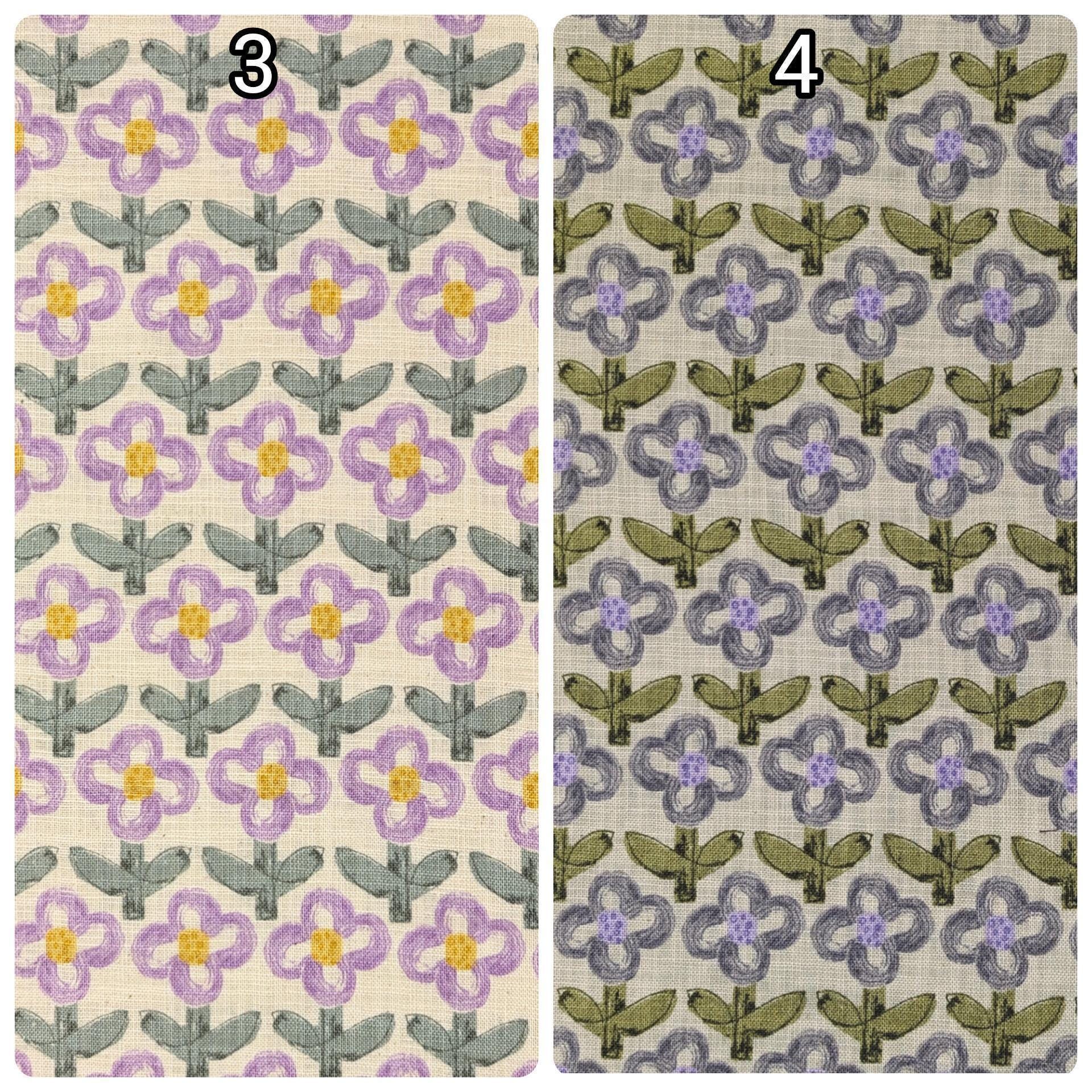 Sevenberry - NEW Standing Flowers Rustic Weave Cotton Fabric - White and Purple