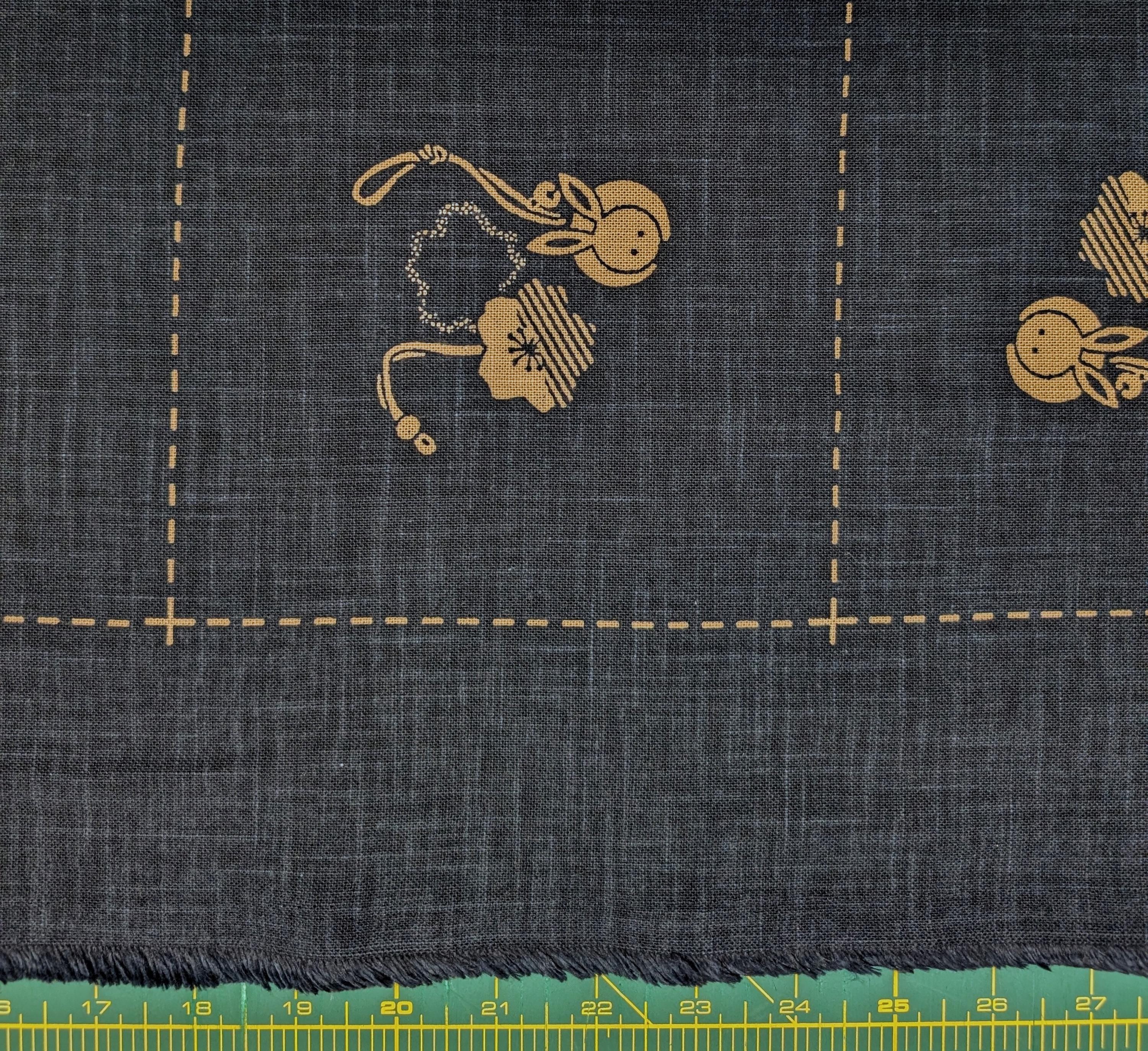 NEW Enso Rabbit hand stenciled Japanese cotton fabric KP7090-140 A blue - half yard