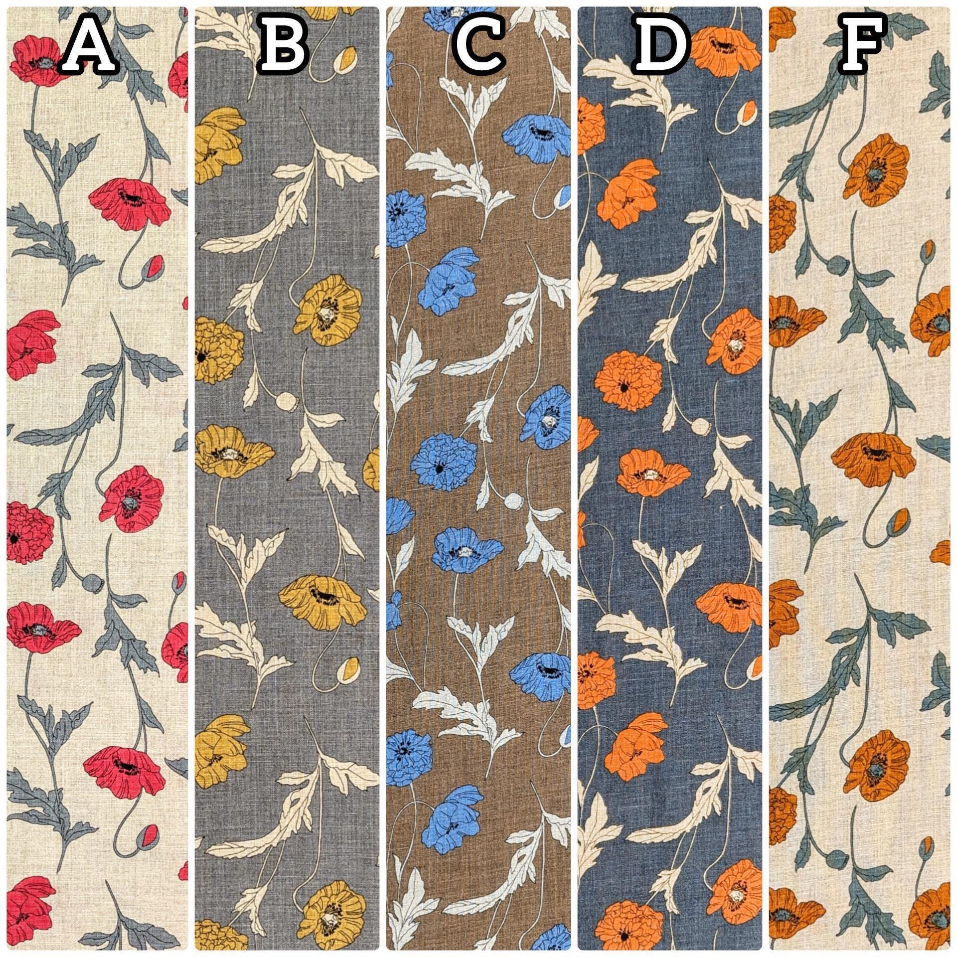 Hokkoh - Summer Poppies Linen Fabric - Brown and Blue
