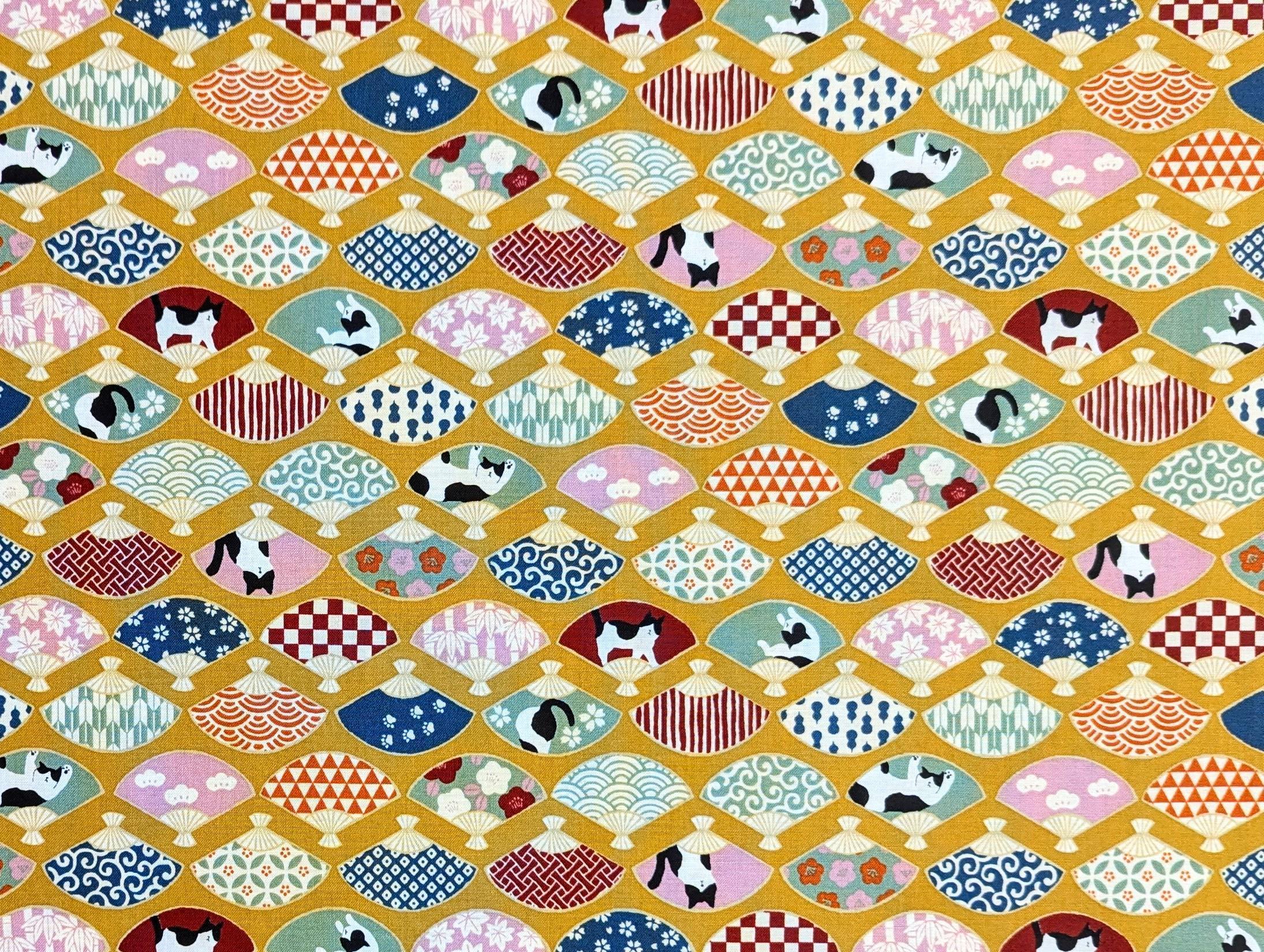 Cosmo - Cats and Fans Cotton - Yellow