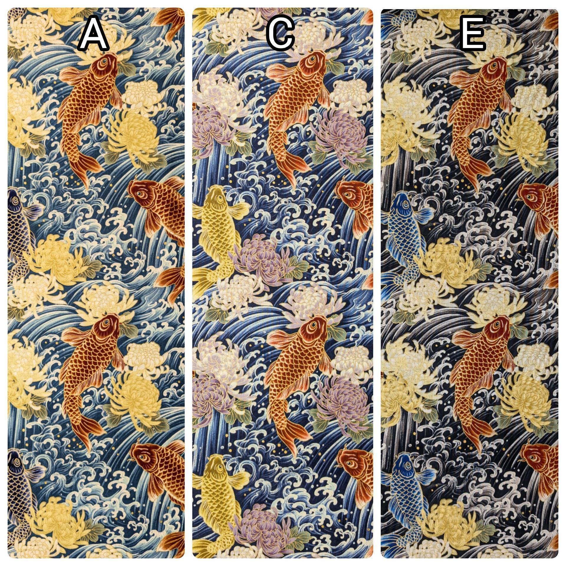 QuiltGate - Hyakka Ryoran Koi and Chrysanthemum Cotton Fabric - Black