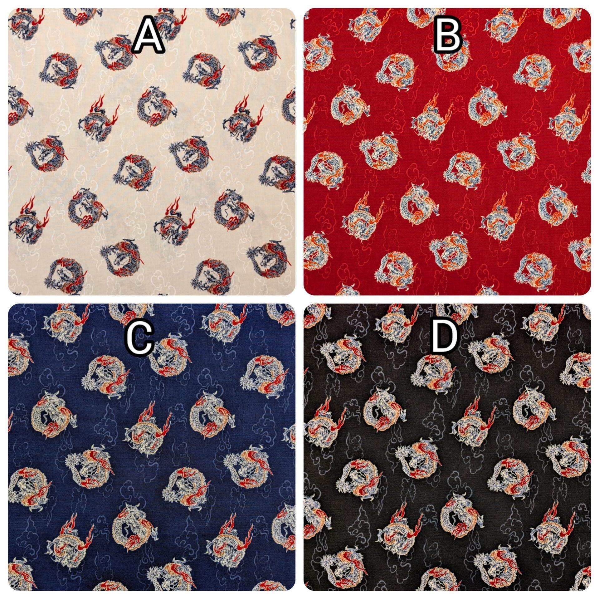 Hishiei - Circling Dragons Cotton Fabric - Red