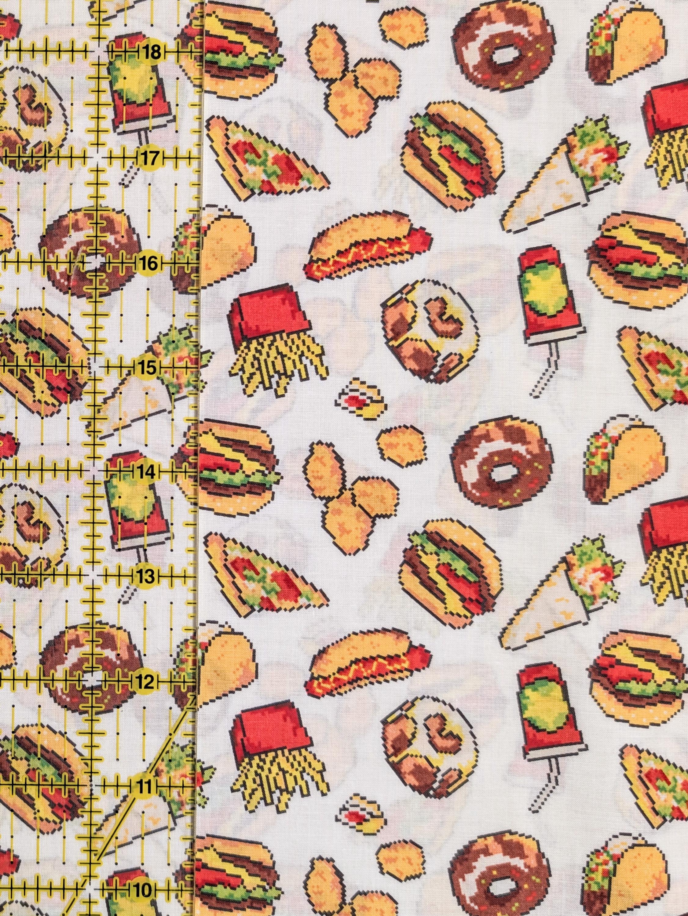 NEW Hokkoh - 8-Bit Fast Food Japanese Cotton Lawn Fabric - White 1026-626-1-A