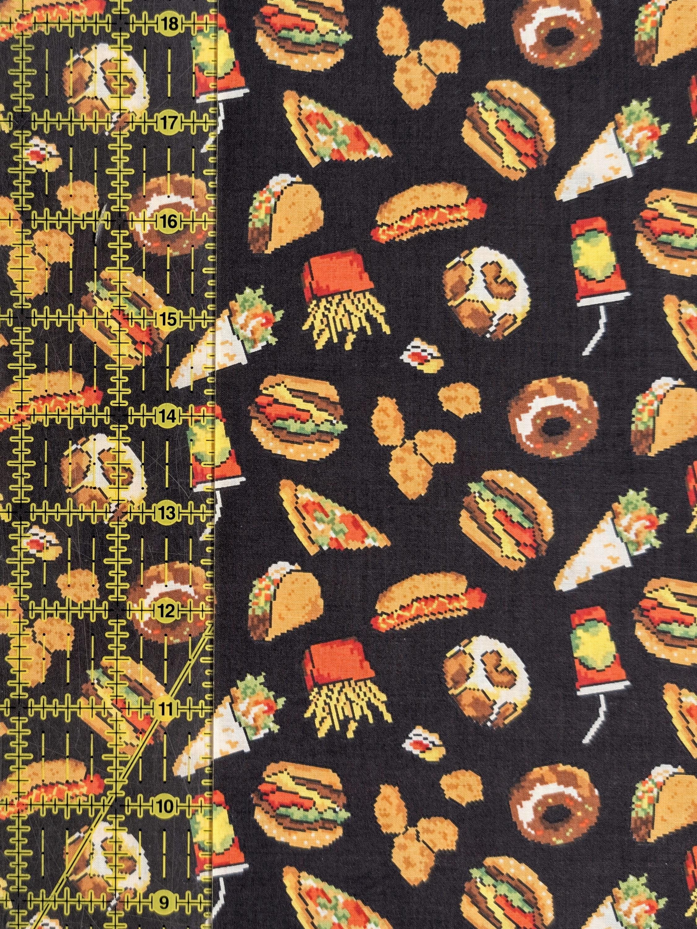 NEW Hokkoh - 8-Bit Fast Food Japanese Cotton Lawn Fabric - Black 1026-626-1-E