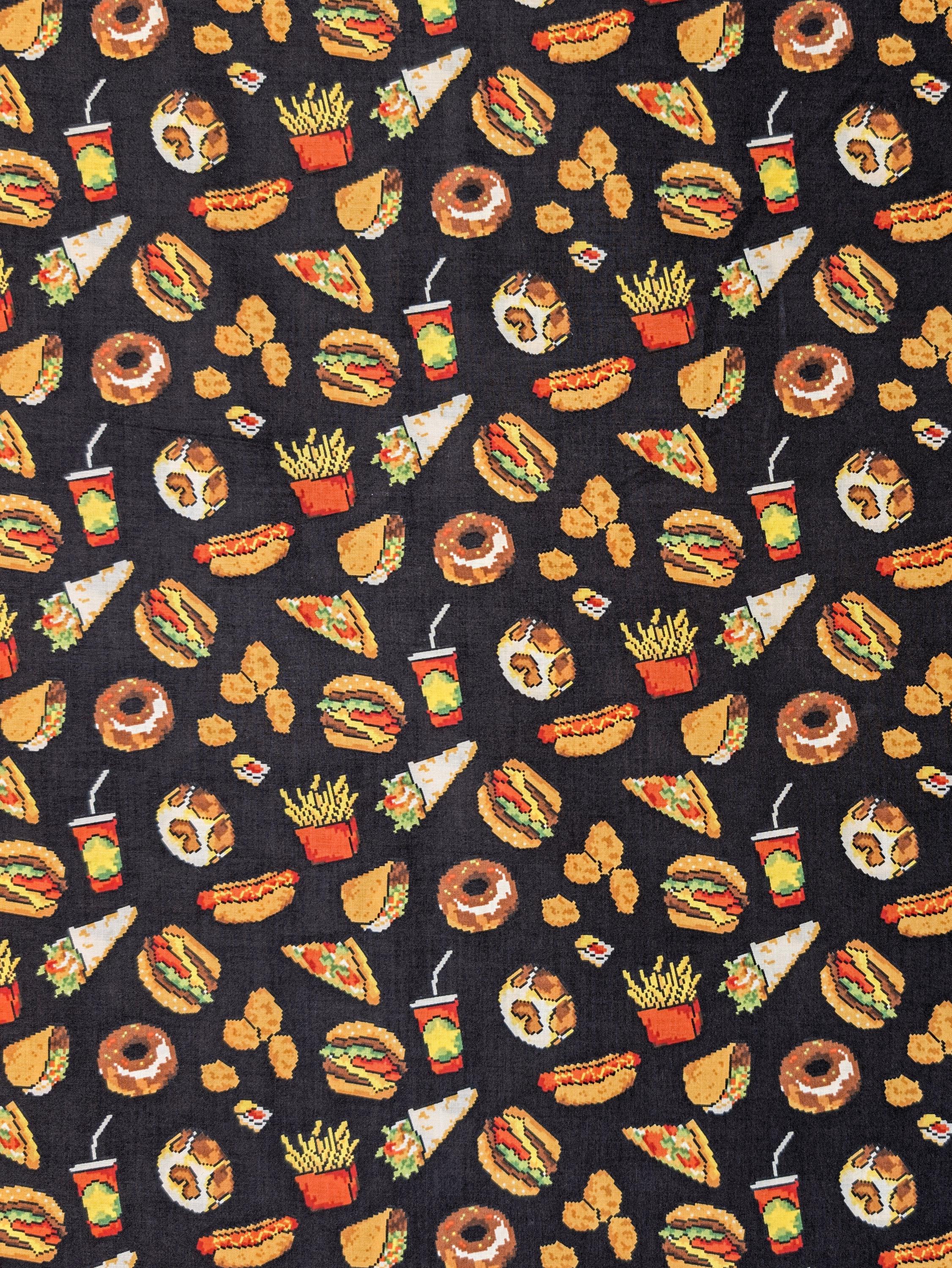 NEW Hokkoh - 8-Bit Fast Food Japanese Cotton Lawn Fabric - Black 1026-626-1-E