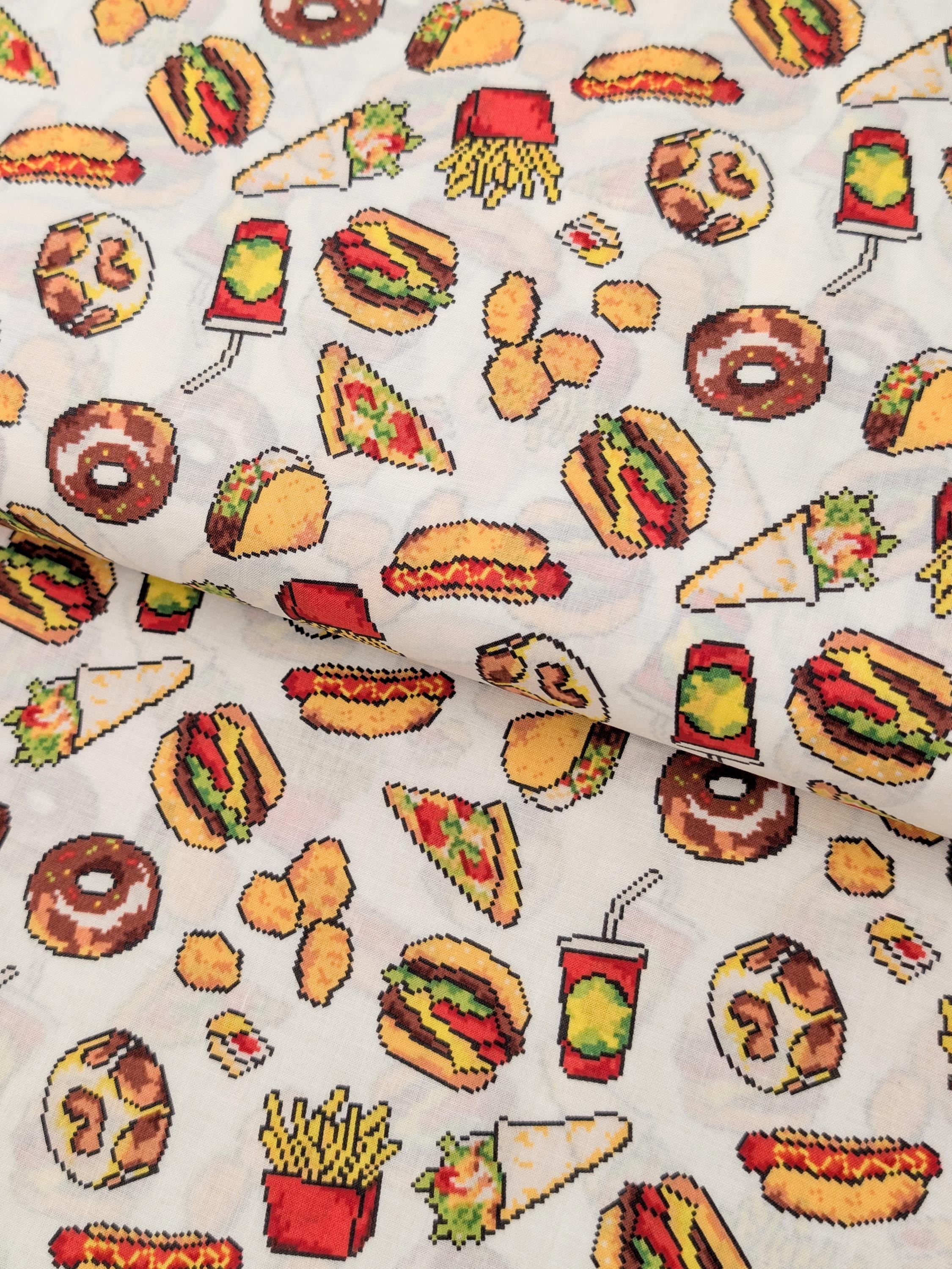 NEW Hokkoh - 8-Bit Fast Food Japanese Cotton Lawn Fabric - White 1026-626-1-A