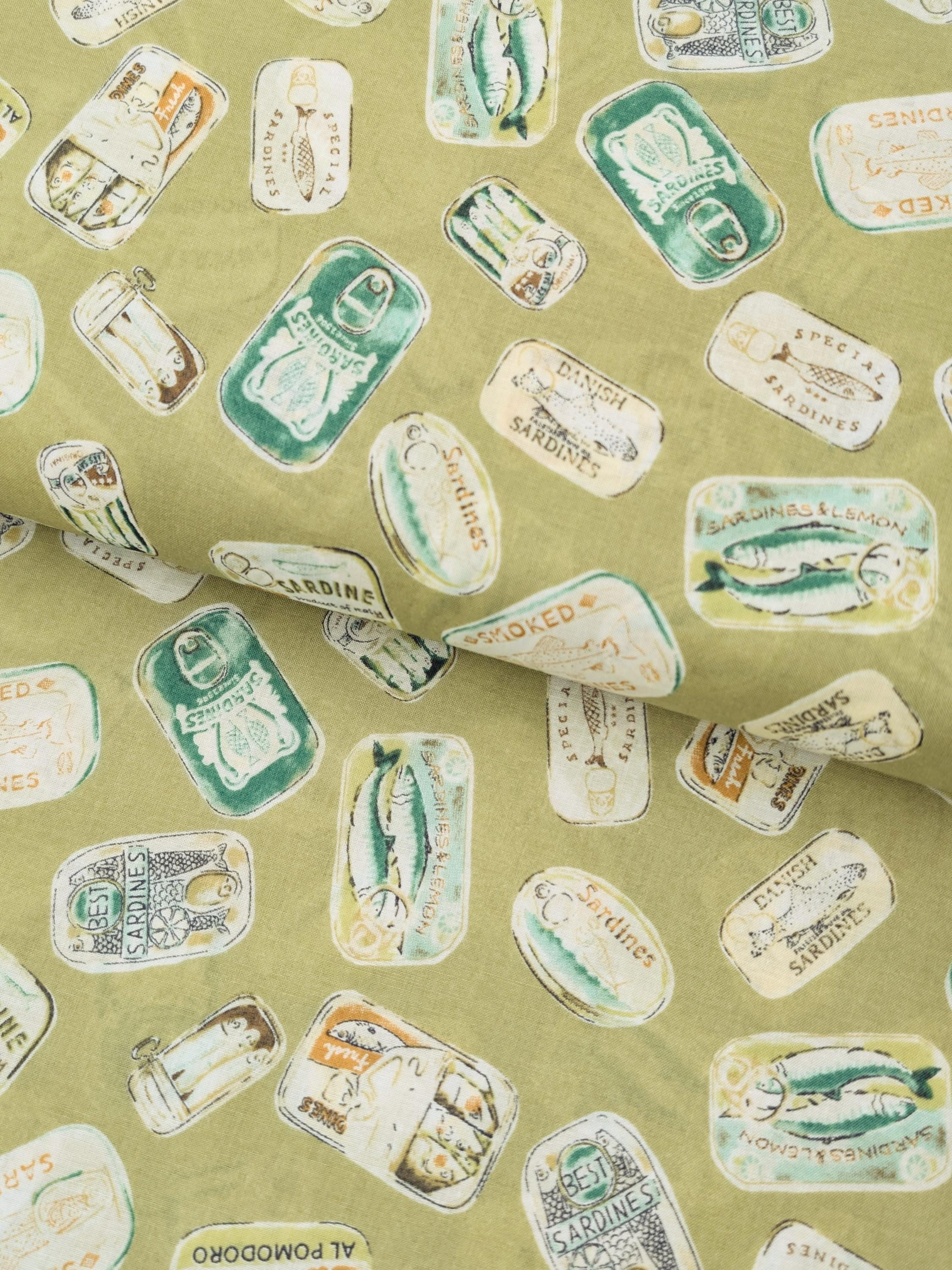 New Kokka - Sardine Tins Japanese Cotton Lawn Fabric NFA-63000-2-D