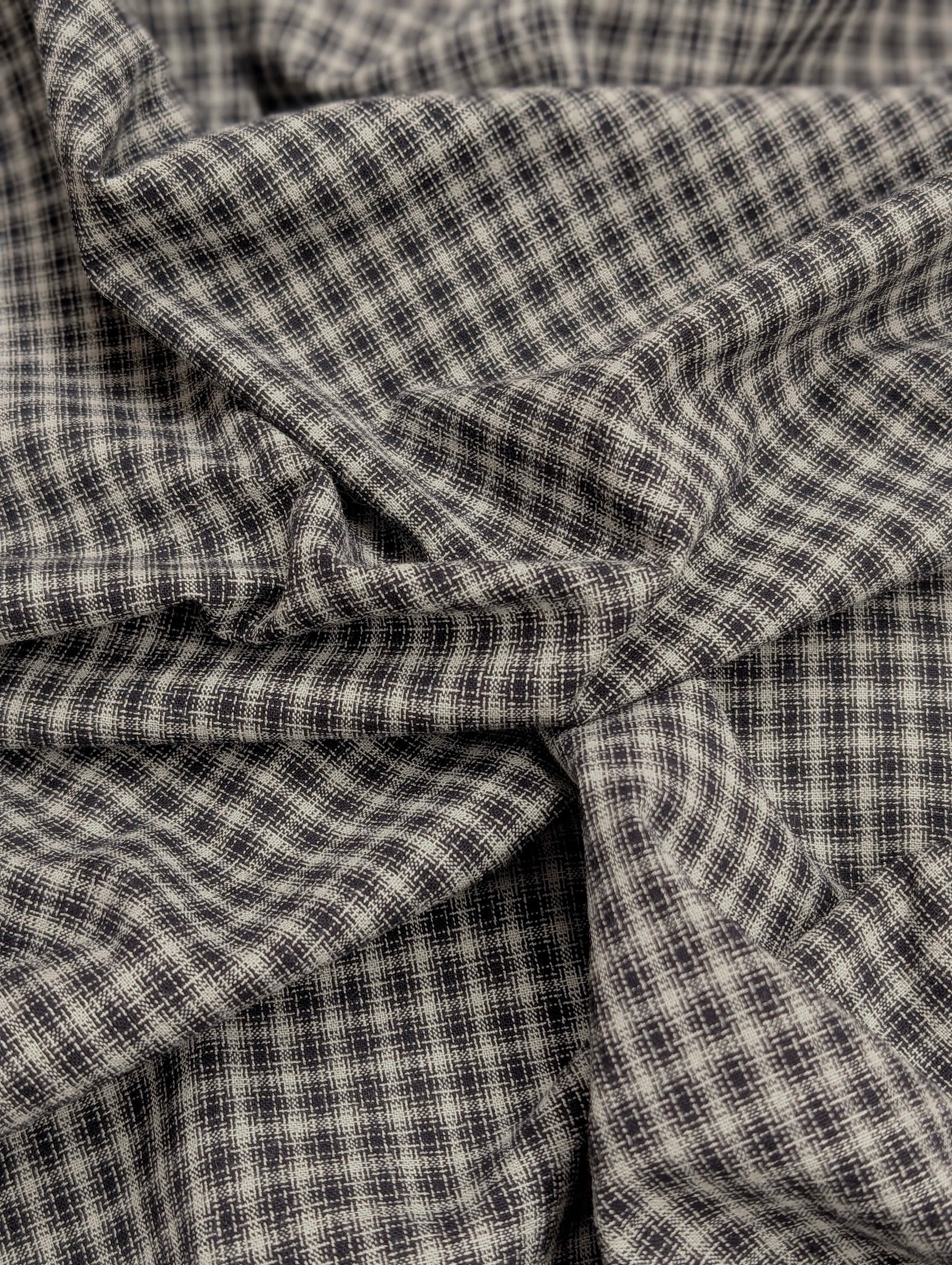Handworks - Small Gingham Check Yarn Dyed Cotton Fabric - Gray & Black