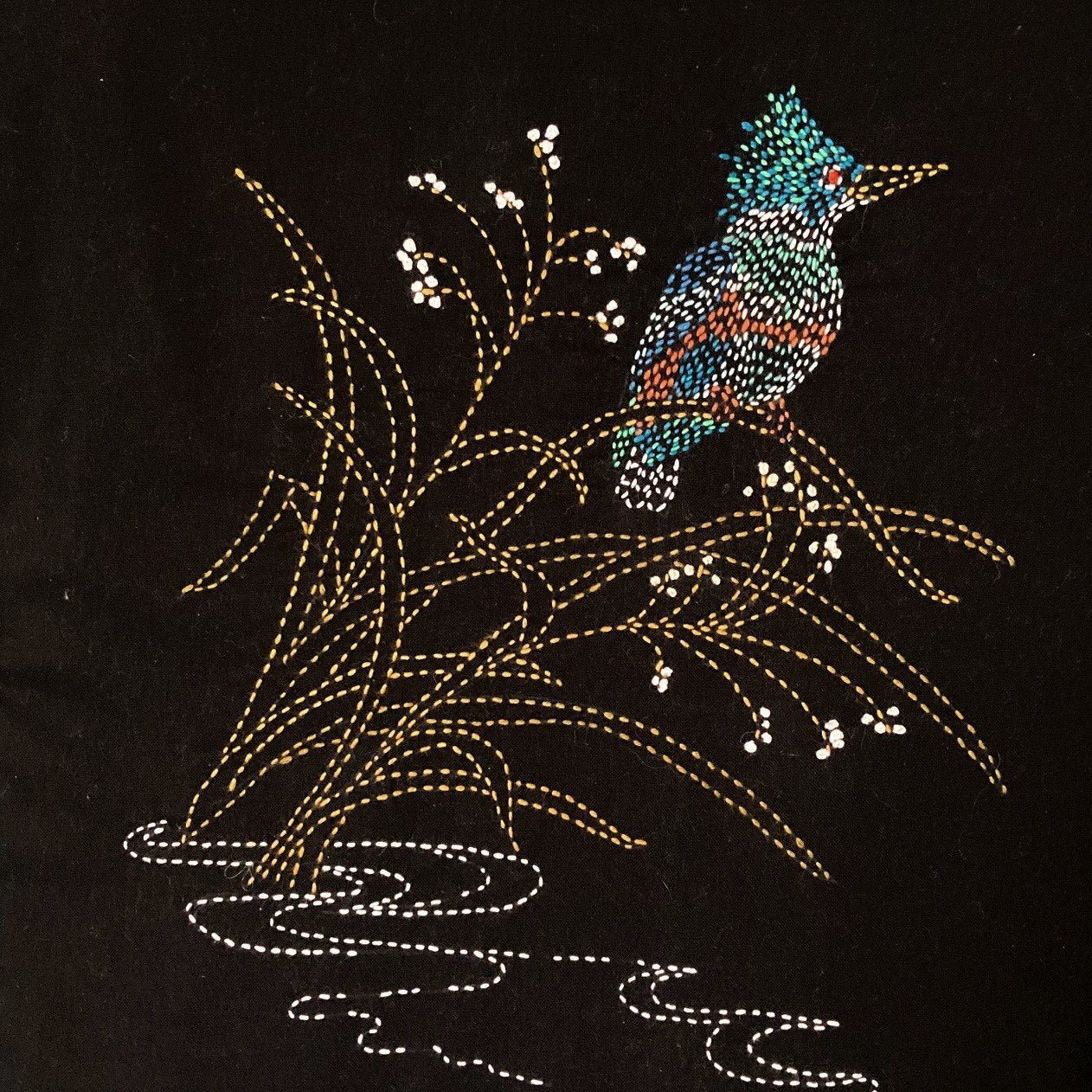 Sylvia Pippen - Kingfisher Pre-Printed Sashiko Cotton Panel - Indigo Batik