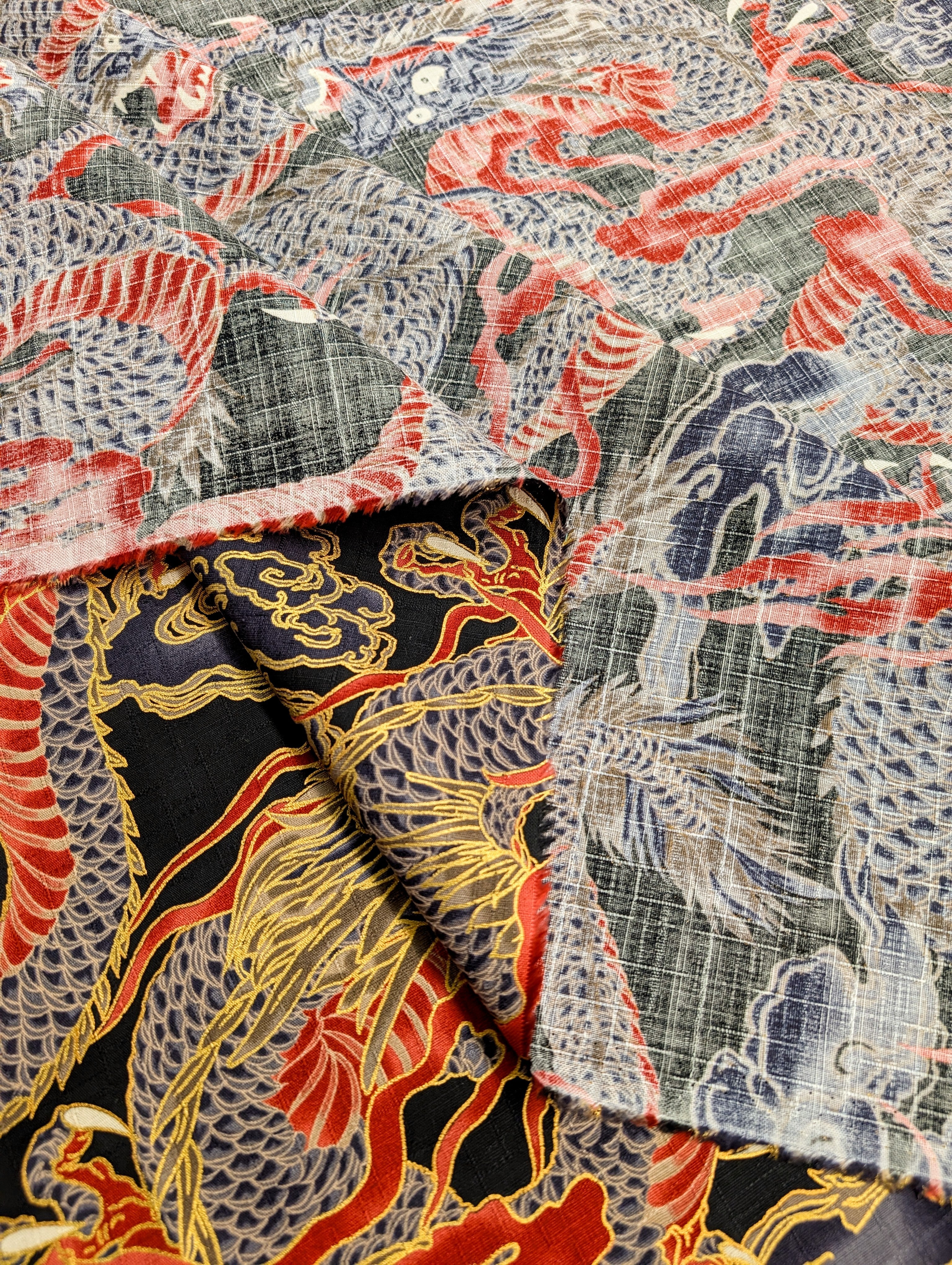 Hokkoh - Golden Dragons Cotton Dobby Fabric - Black REMNANT