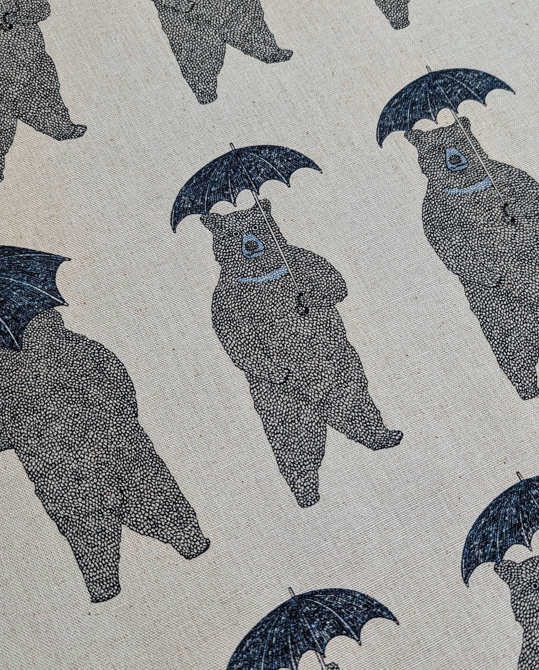 Koizumi - Bear-Able Weather Bears with Umbrellas Cotton/Linen Canvas Fabric - Blues